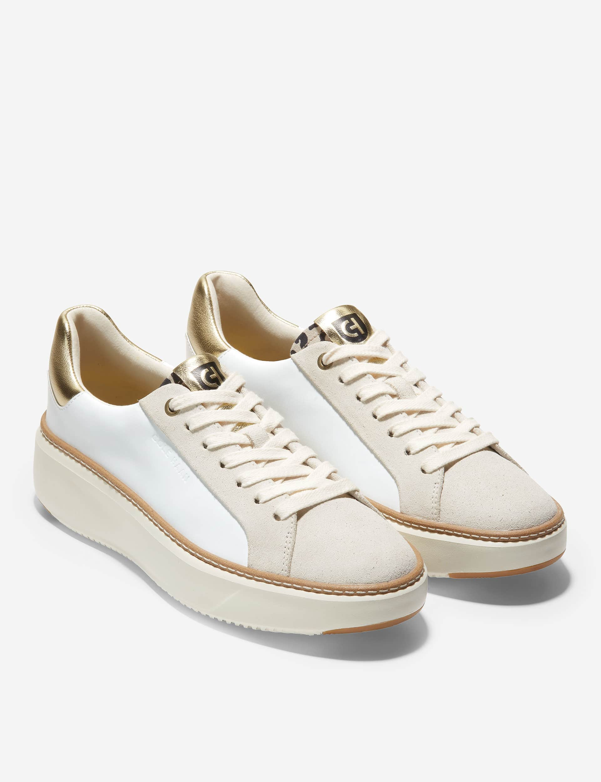 Cole Haan Women's GrandPr Topspin Leather Lace Up Trainers - 7 - White Mix, White Mix