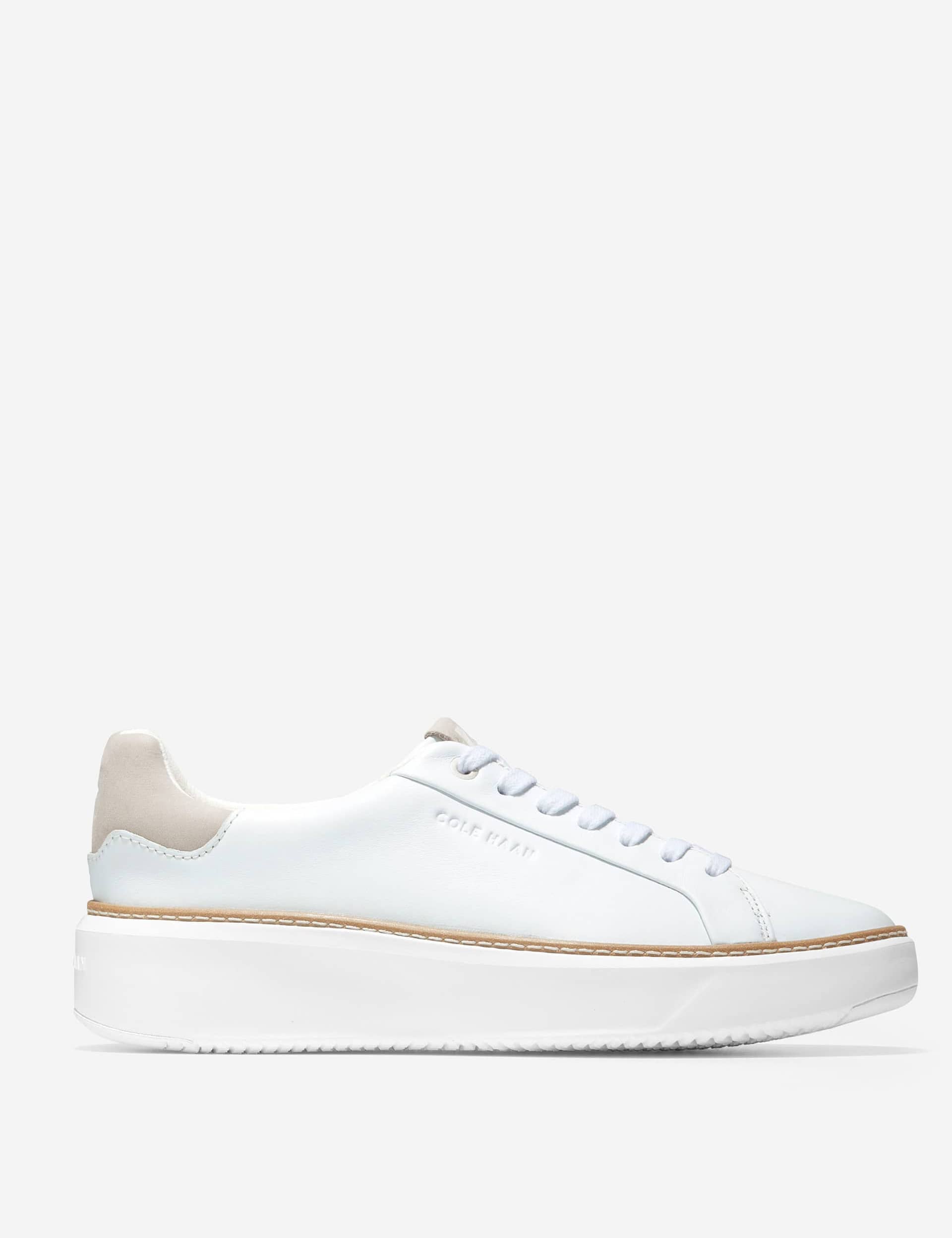 Cole Haan Women's Grandpro Topspin Leather Lace Up Trainers - 6 - White Mix, White,Black,White Mix