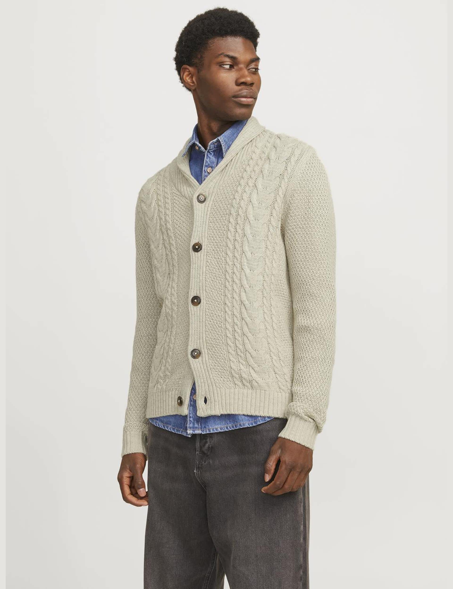 Jack & Jones Men's Cable Knit Shawl Collar Cardigan - White, White,Blue