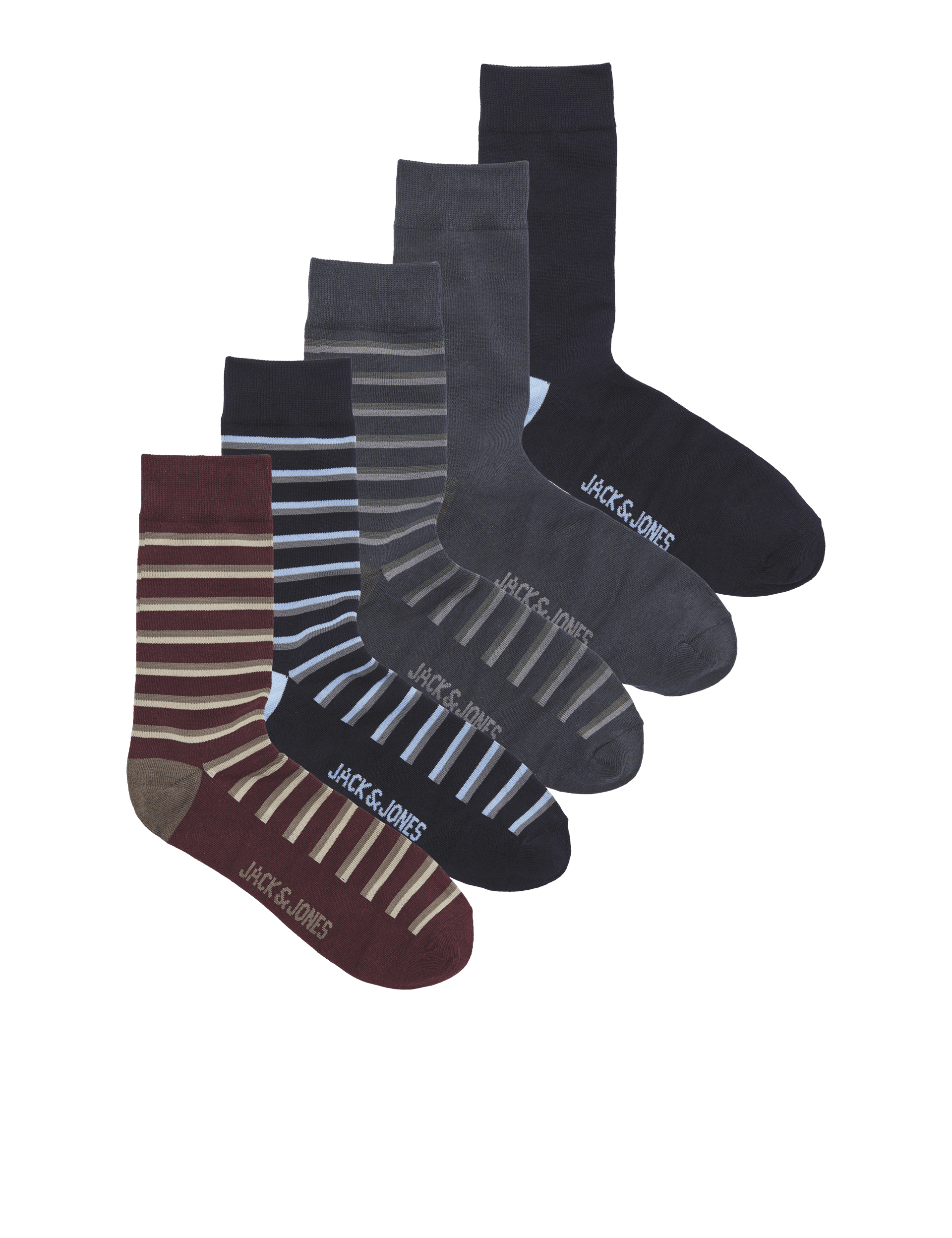 Jack & Jones Men's 5pk Striped Cotton Rich Socks Gift Box - Grey Mix, Grey Mix