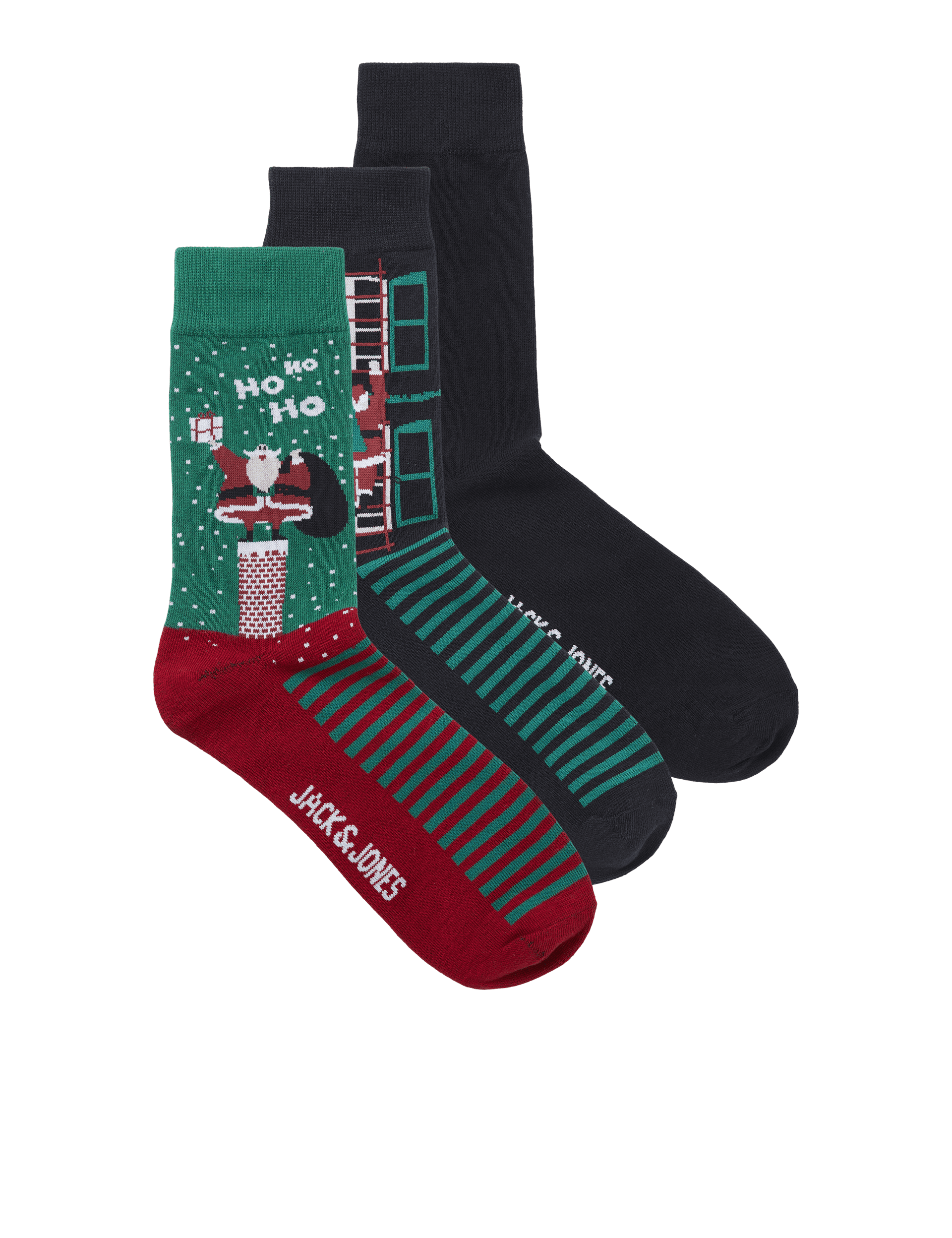 Jack & Jones Men's 3pk Santa Cotton Rich Socks - Red Mix, Red Mix