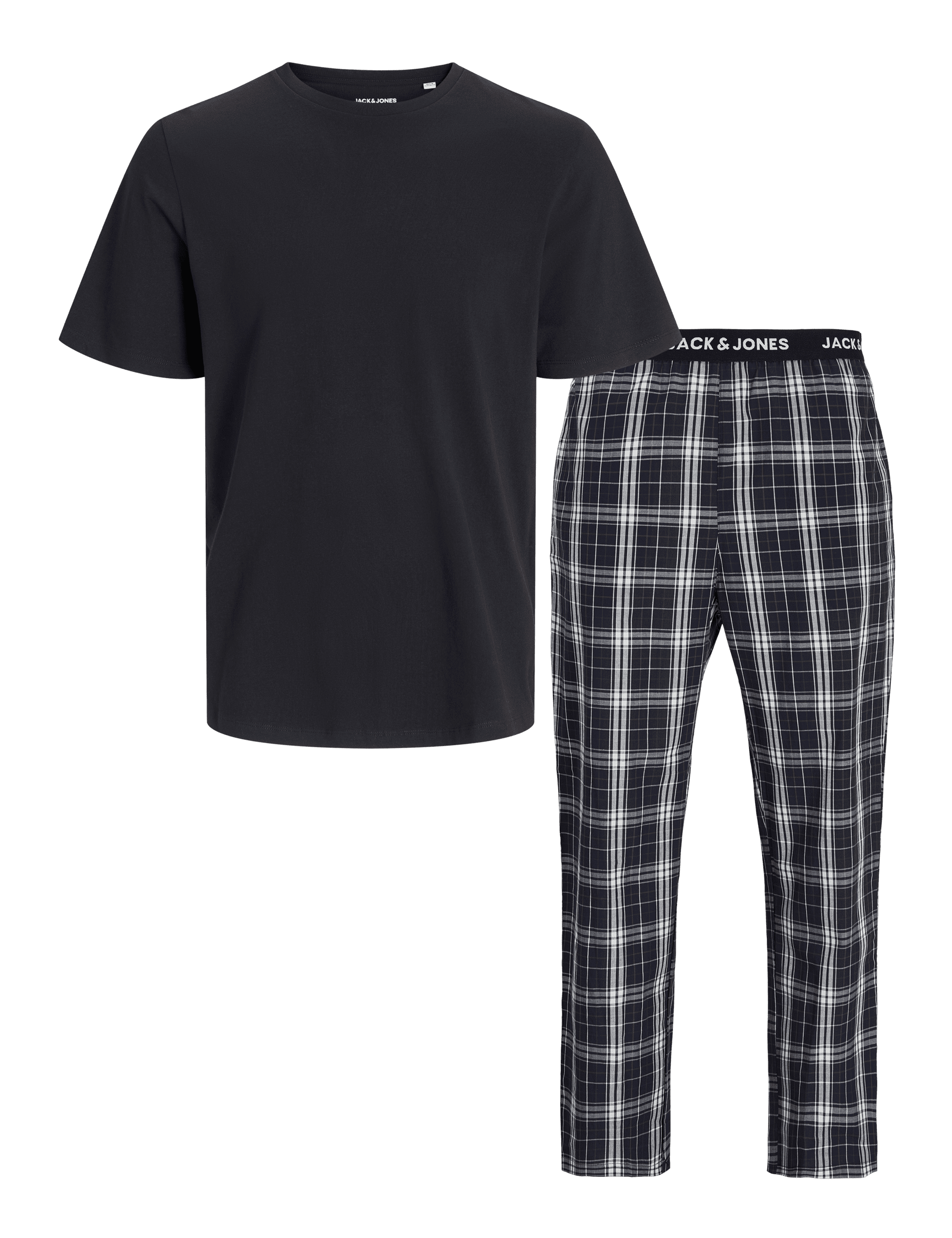 Jack & Jones Men's Pure Cotton Checked Pyjama Set - L - Black Mix, Black Mix