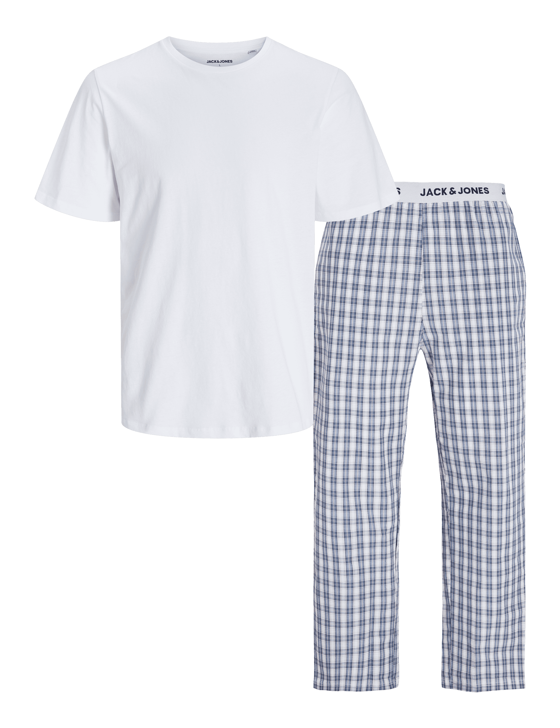 Jack & Jones Men's Pure Cotton Checked Pyjama Set - L - White Mix, Black Mix,White Mix