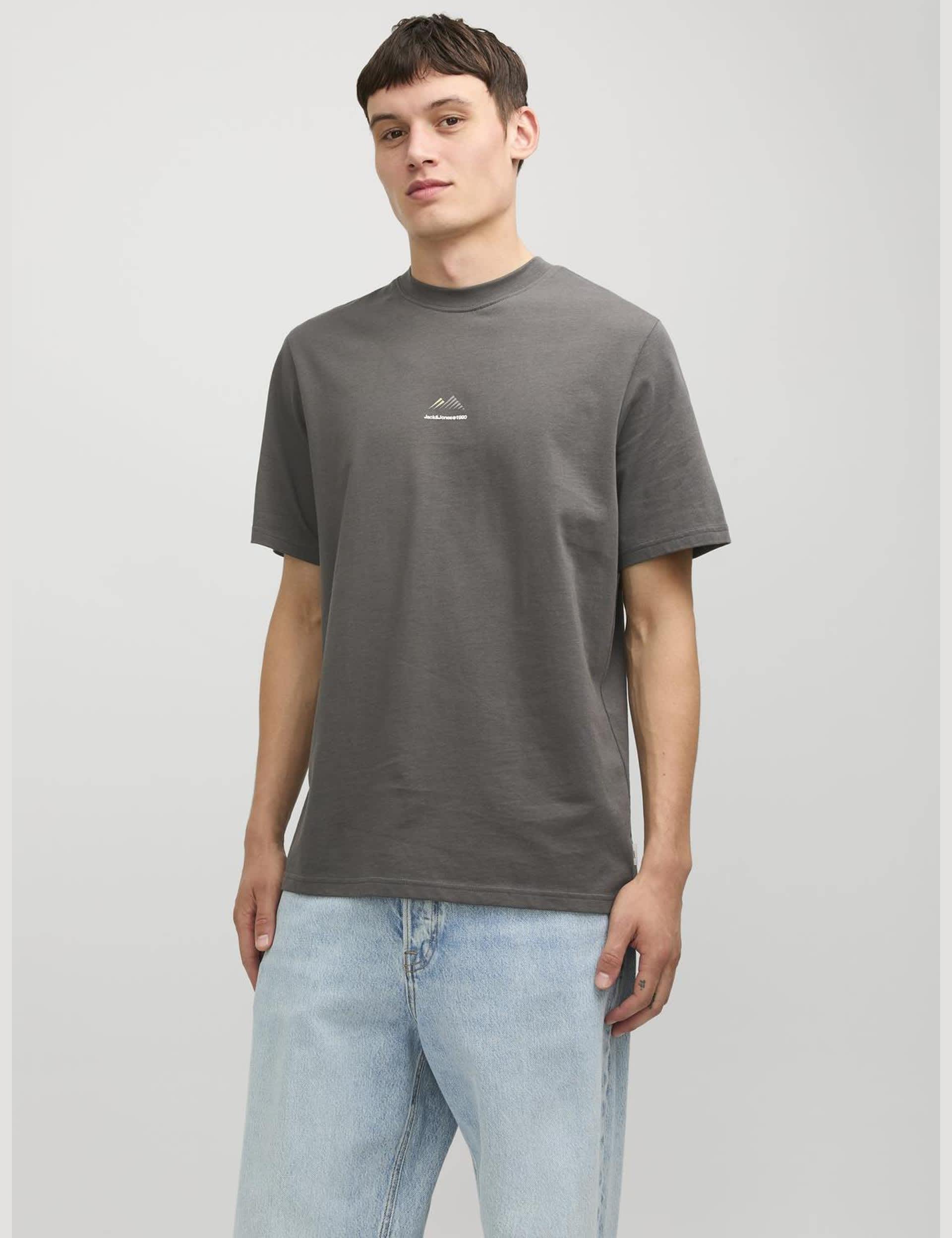 Jack & Jones Men's Pure Cotton Crew Neck Mountain Logo T-Shirt - Taupe, Taupe