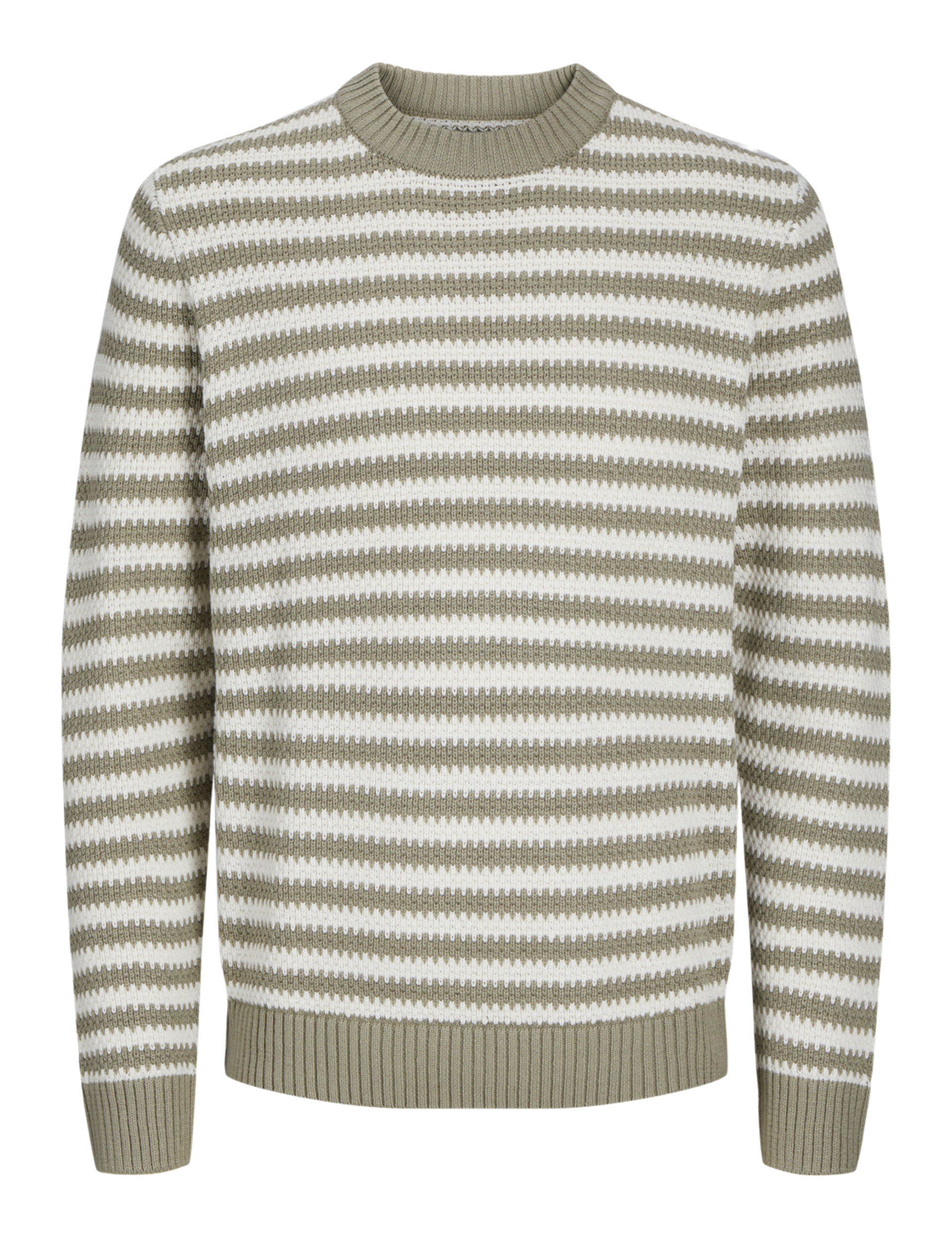 Jack & Jones Men's Cotton Blend Striped Crew Neck Jumper - Cream Mix, Cream Mix