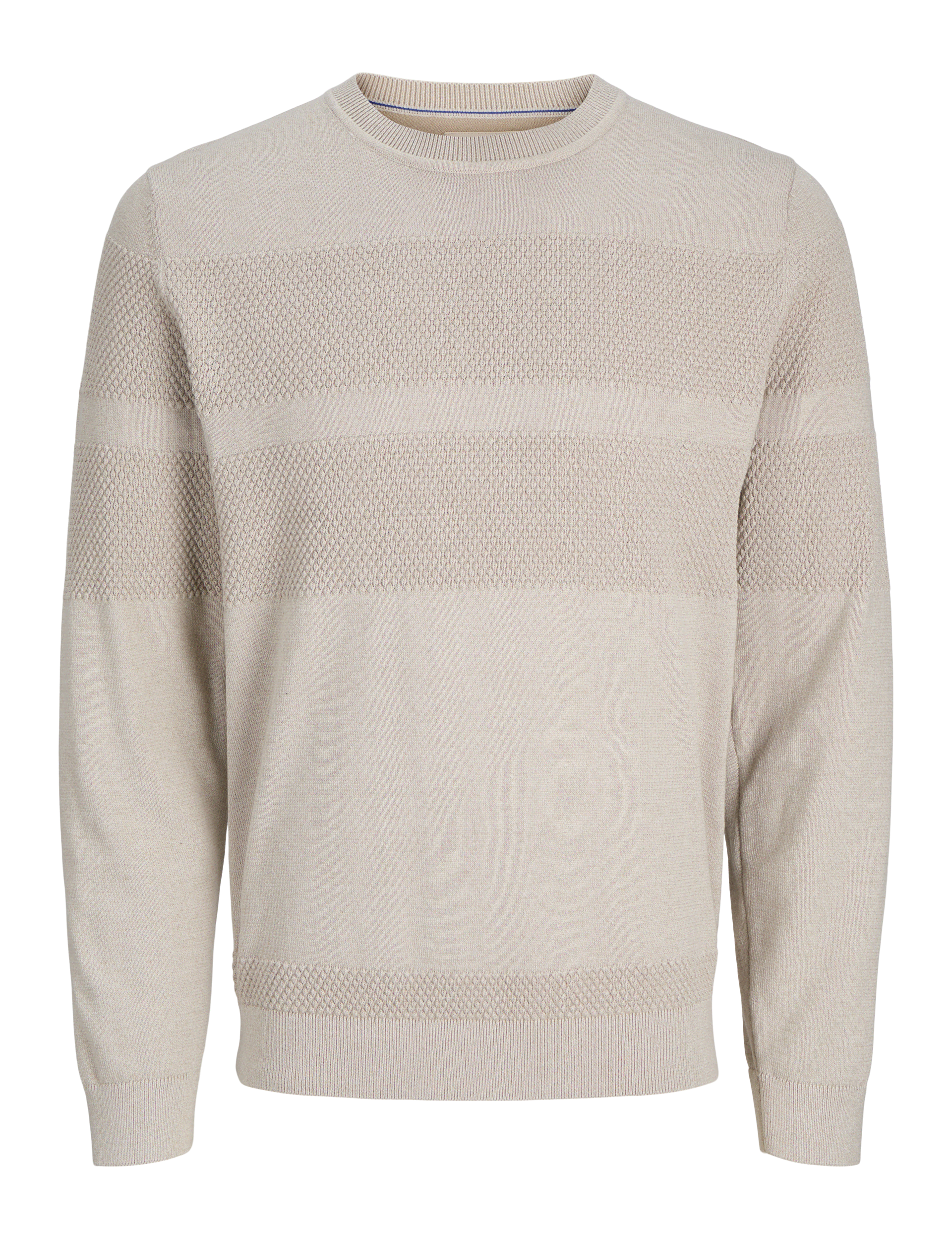 Jack & Jones Men's Cotton Blend Textured Crew Neck Jumper - S - Cream, Khaki,Cream