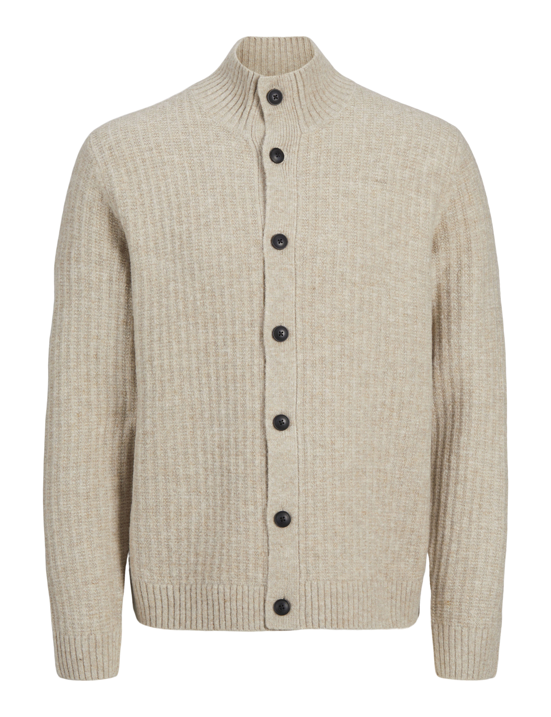 Jack & Jones Men's Ribbed Funnel Neck Cardigan - M - Cream, Cream