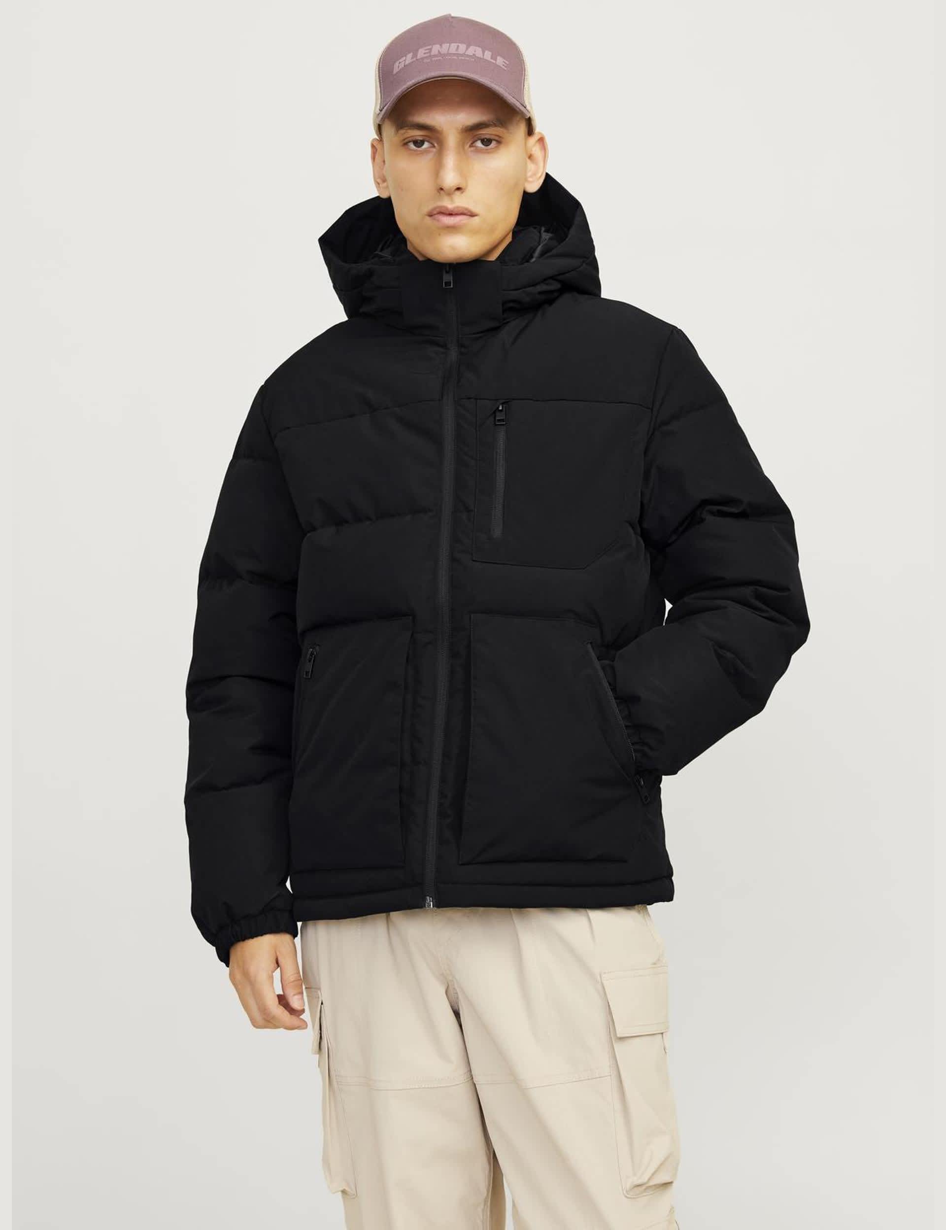 Jack & Jones Men's Funnel Neck Puffer Jacket - XL - Black, Black,Grey Mix