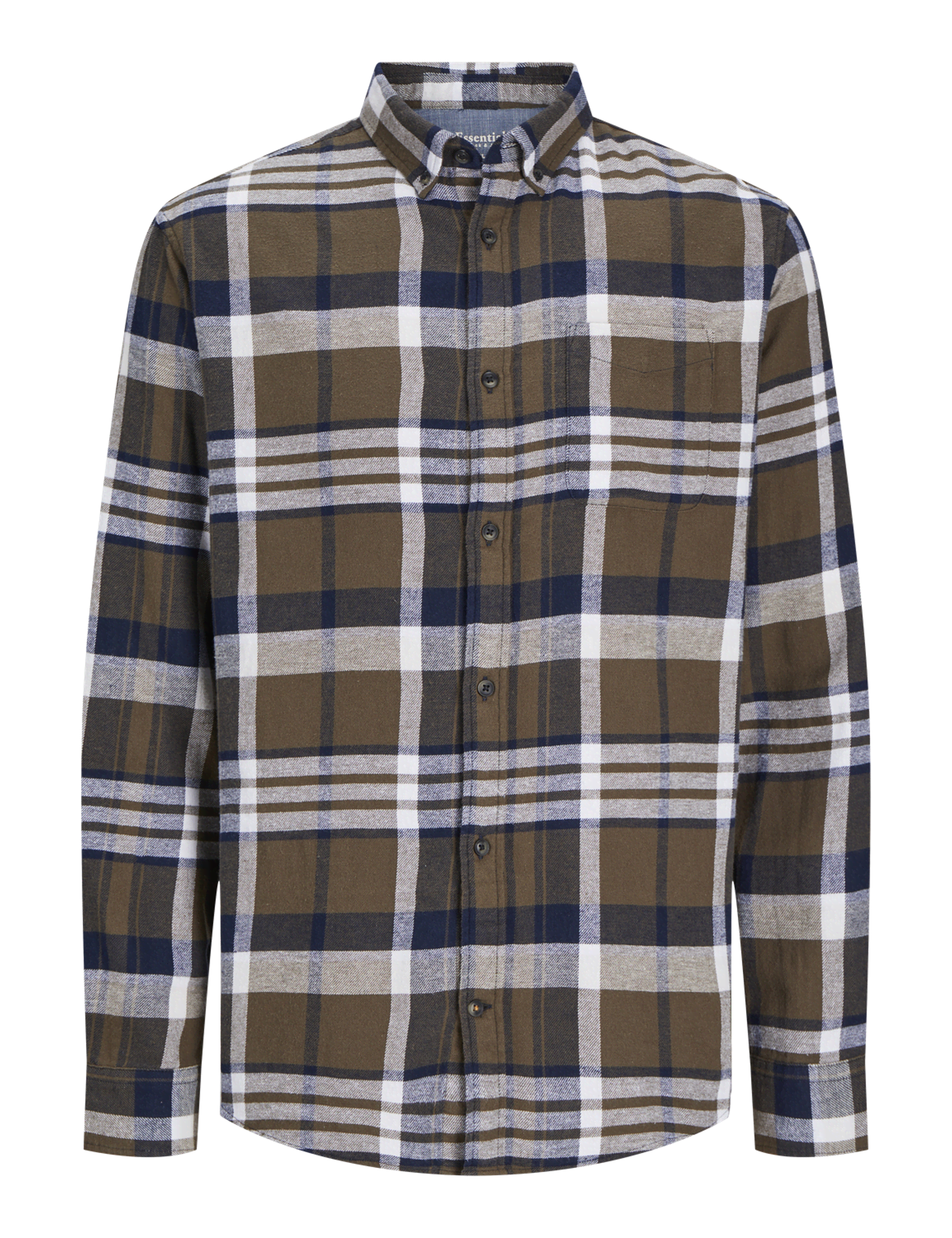 Jack & Jones Men's Slim Fit Pure Cotton Checked Overshirt - Brown Mix, Brown Mix,Dark Navy