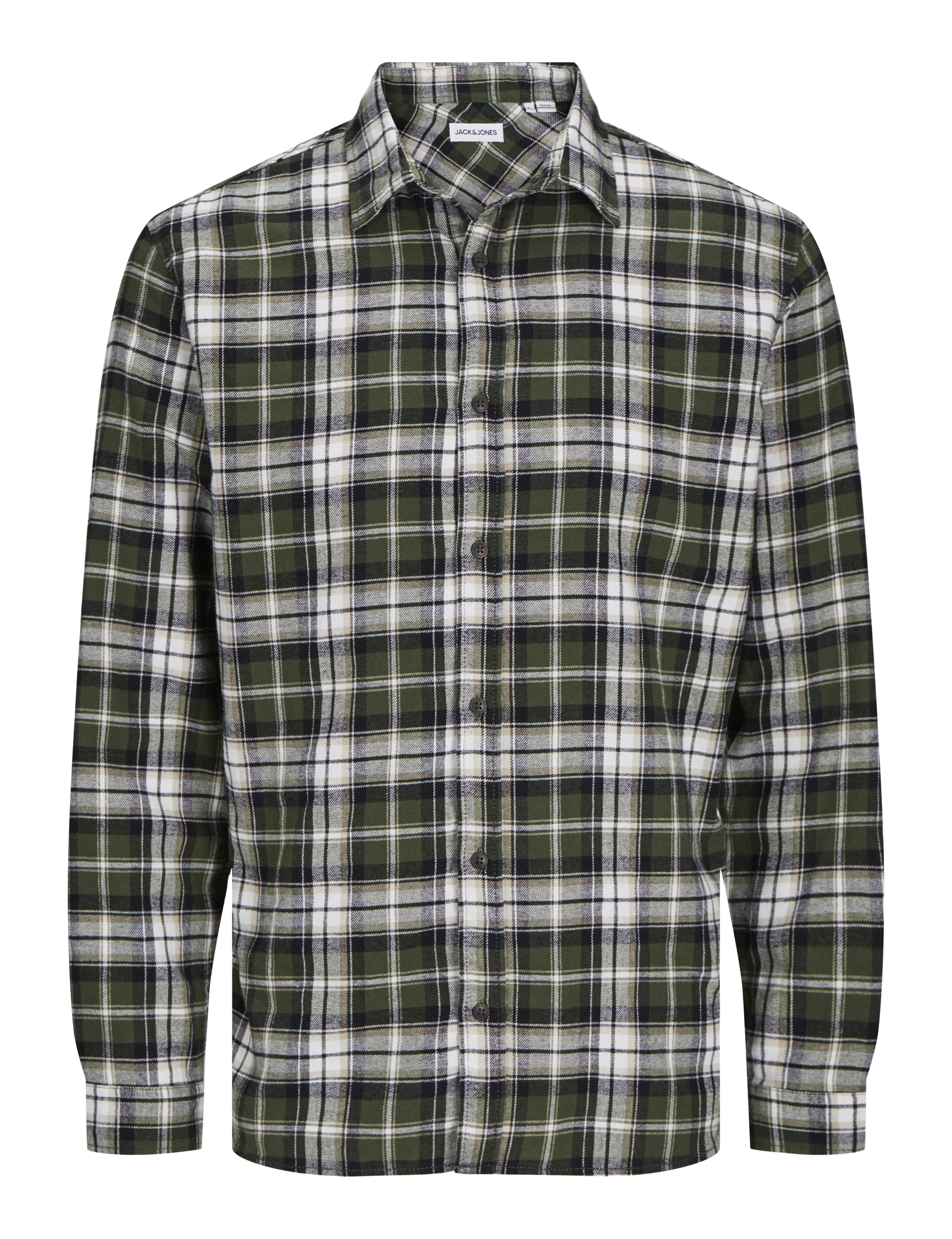 Jack & Jones Men's Cotton Rich Check Flannel Shirt - Green Mix, Green Mix