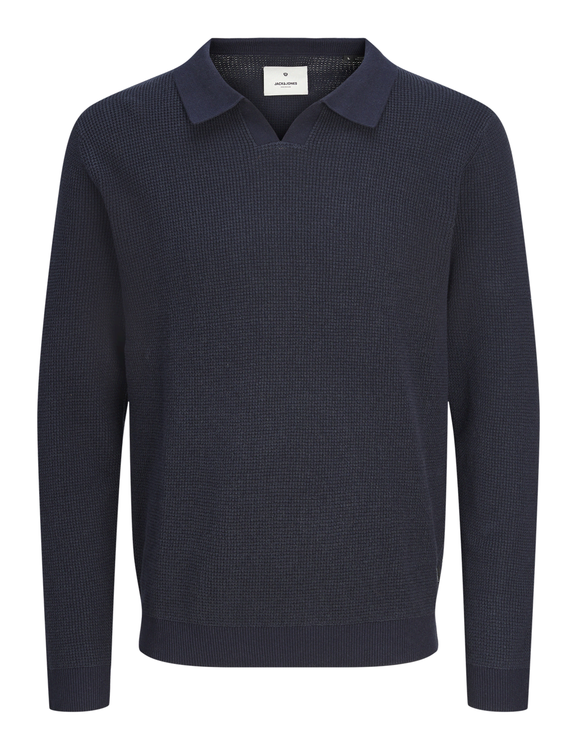 Jack & Jones Men's Pure Cotton Textured Knitted Polo Shirt - Navy, Navy