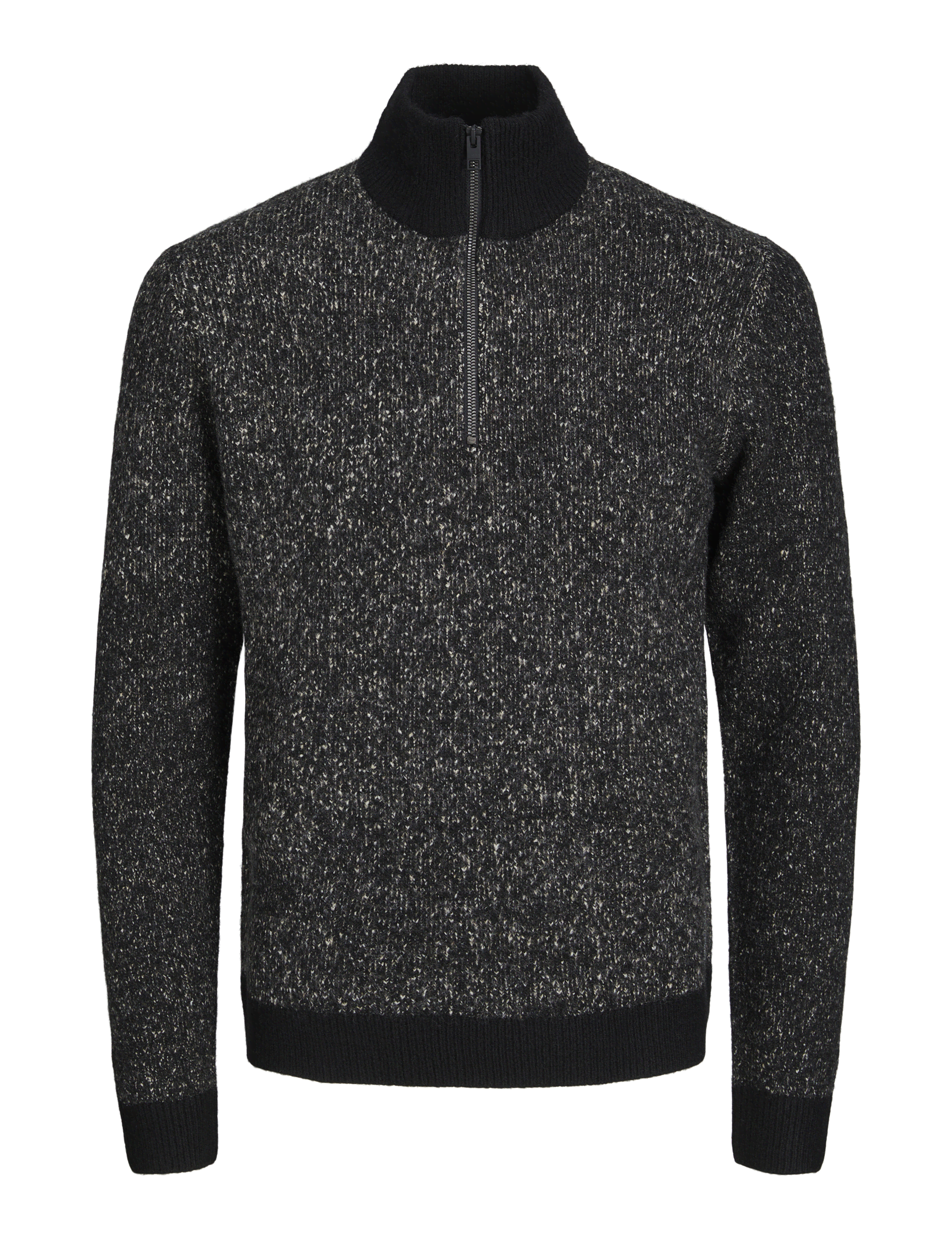 Jack & Jones Men's Textured Half Zip Jumper - S - Black Mix, Black Mix