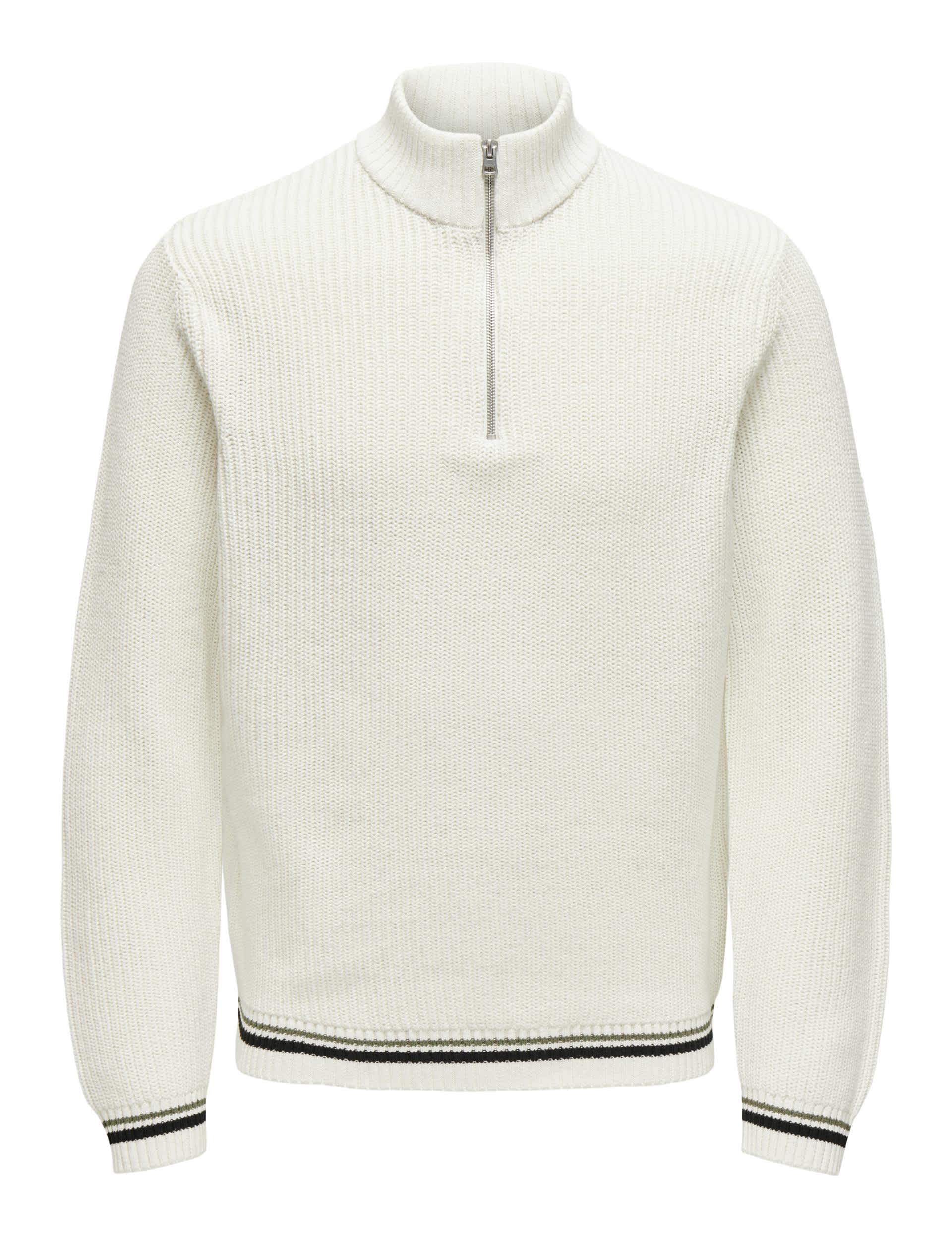 Only & Sons Men's Cotton Rich Funnel Neck Half Zip Jumper - White, White