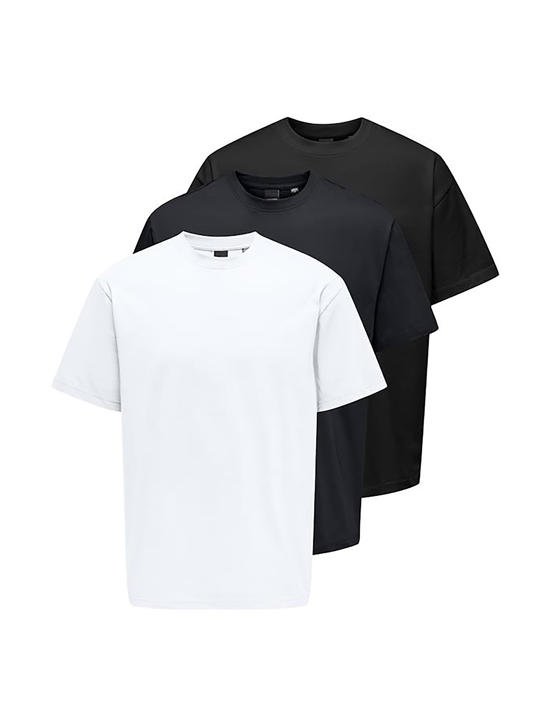 Only & Sons Men's 3pk Pure Cotton Crew Neck T-Shirts - L - Black Mix, Grey Mix,Black Mix,Khaki Mix