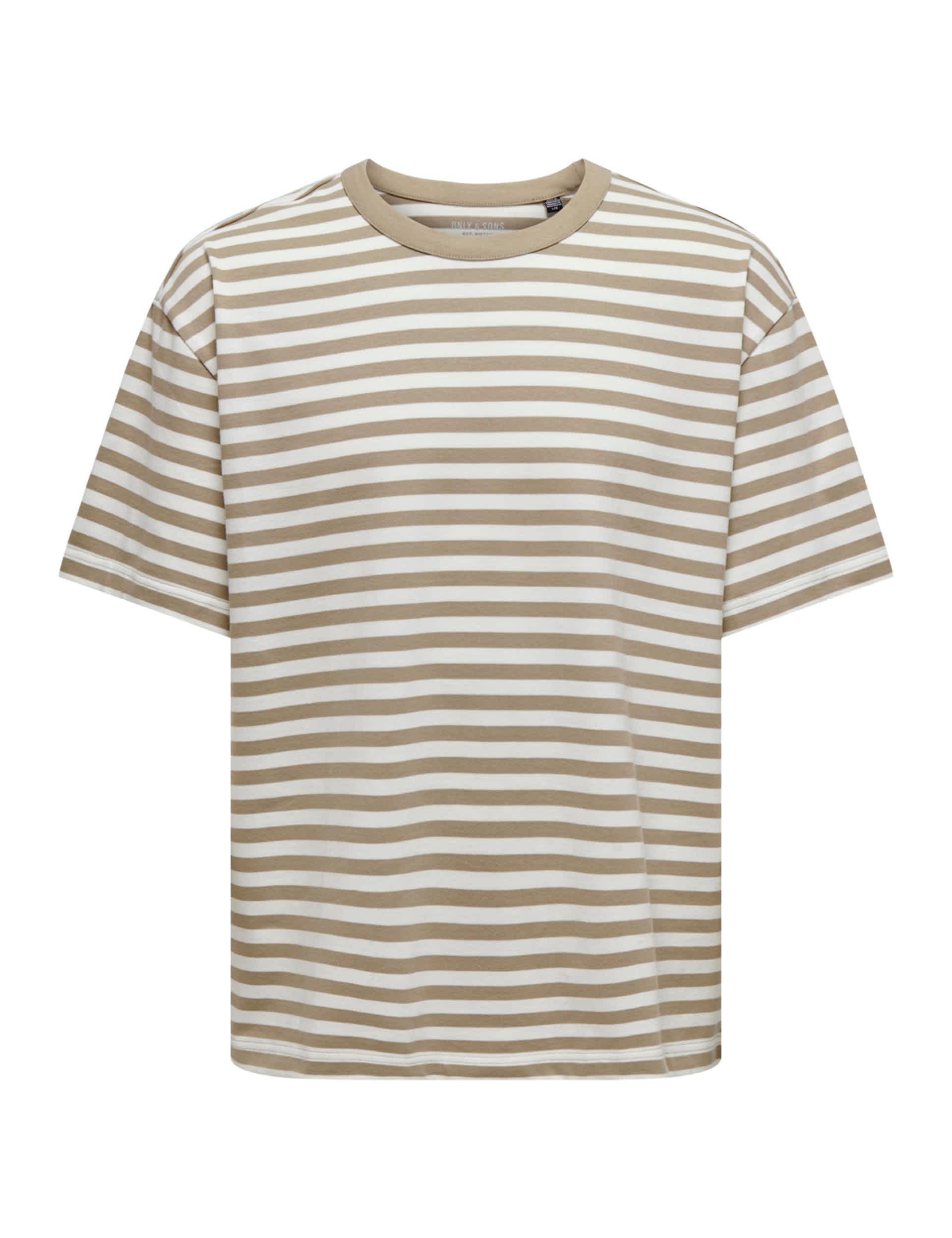 Only & Sons Men's Pure Cotton Striped T-Shirt - XL - Beige Mix, Beige Mix