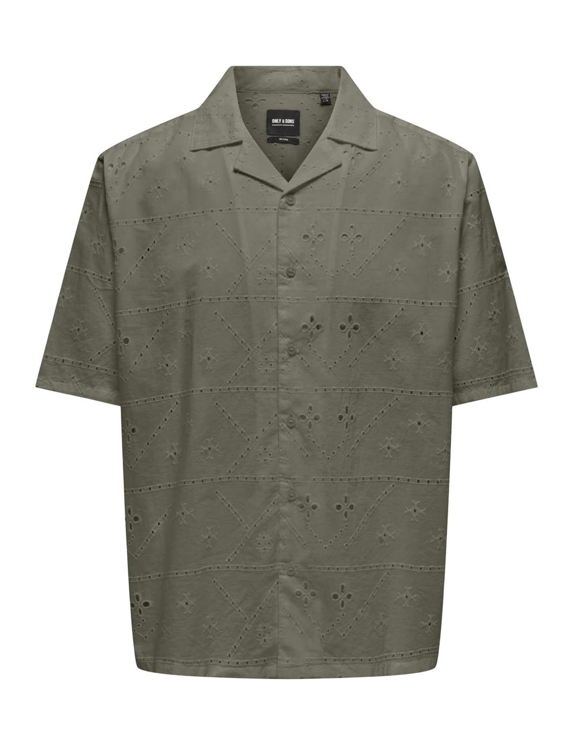 Only & Sons Men's Pure Cotton Textured Shirt - Green, Green