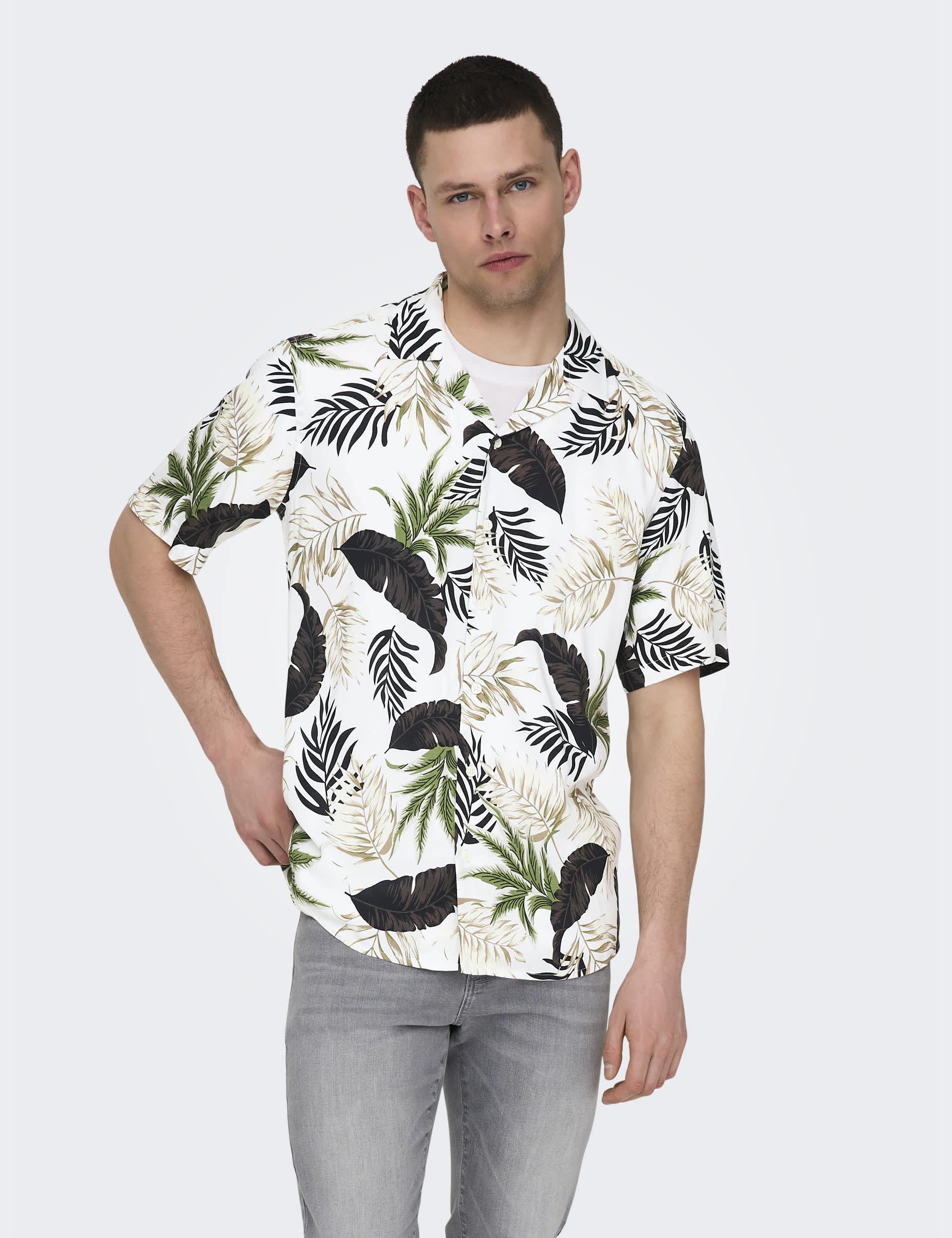 Only & Sons Men's Print Shirt - M - White Mix, White Mix