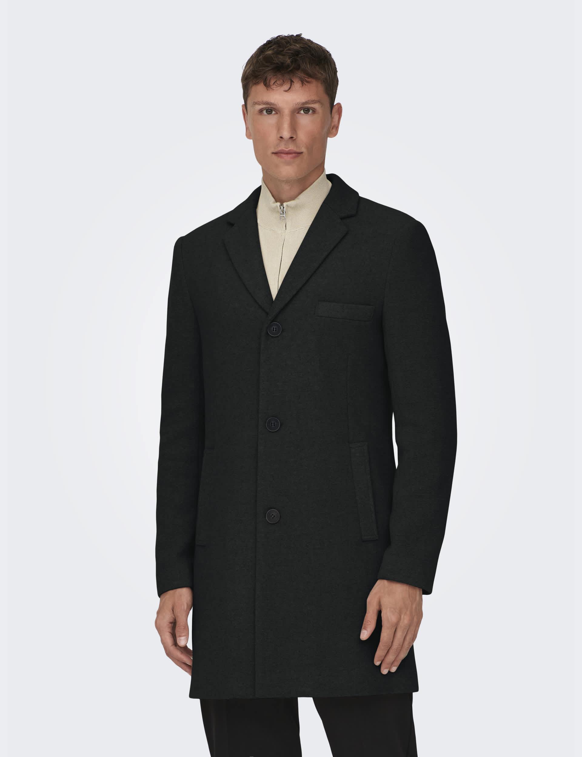 Only & Sons Men's Smart Coat with Wool - Black, Grey,Black,Navy