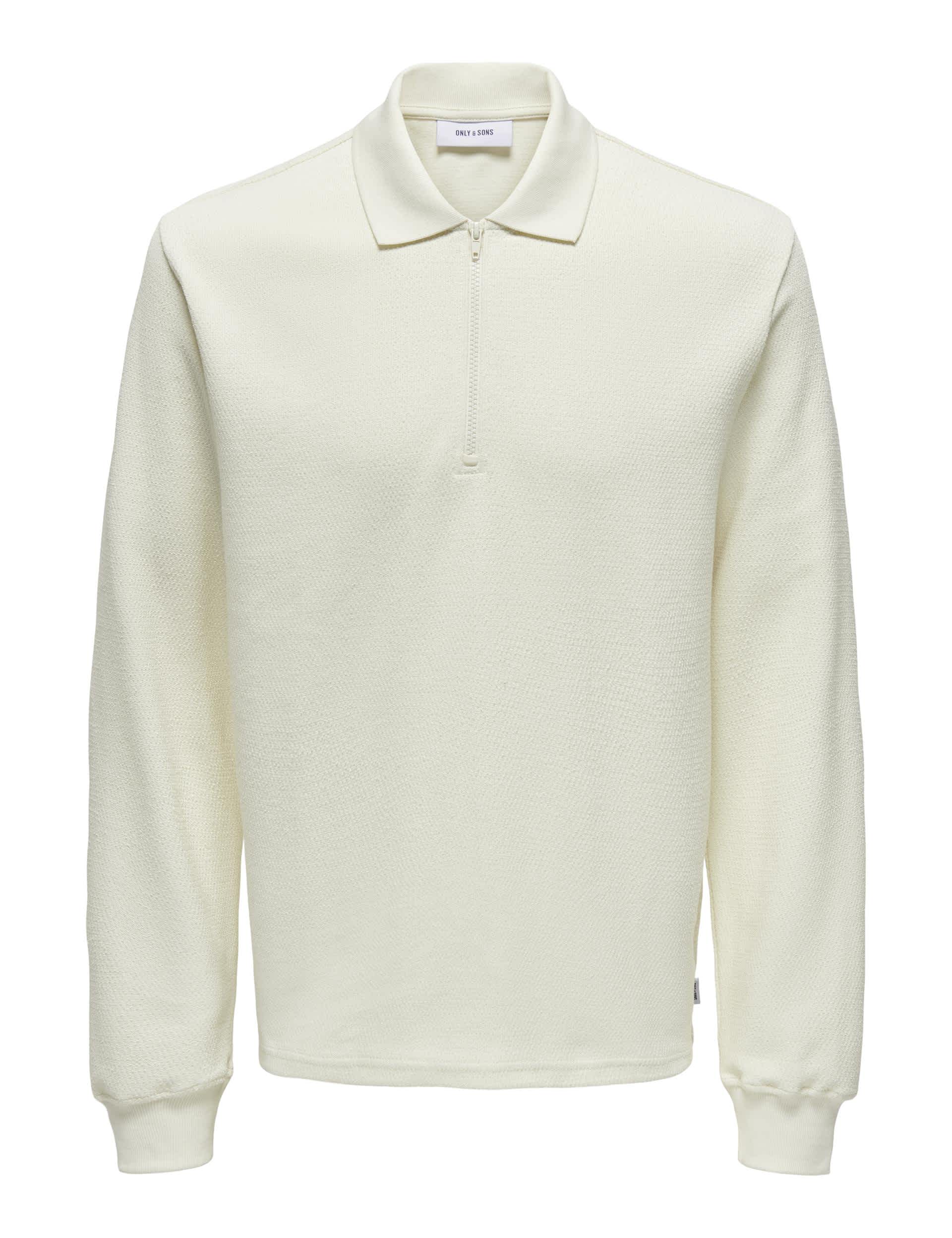 Only & Sons Men's Cotton Rich Half Zip Long Sleeve Polo Shirt - M - White, White