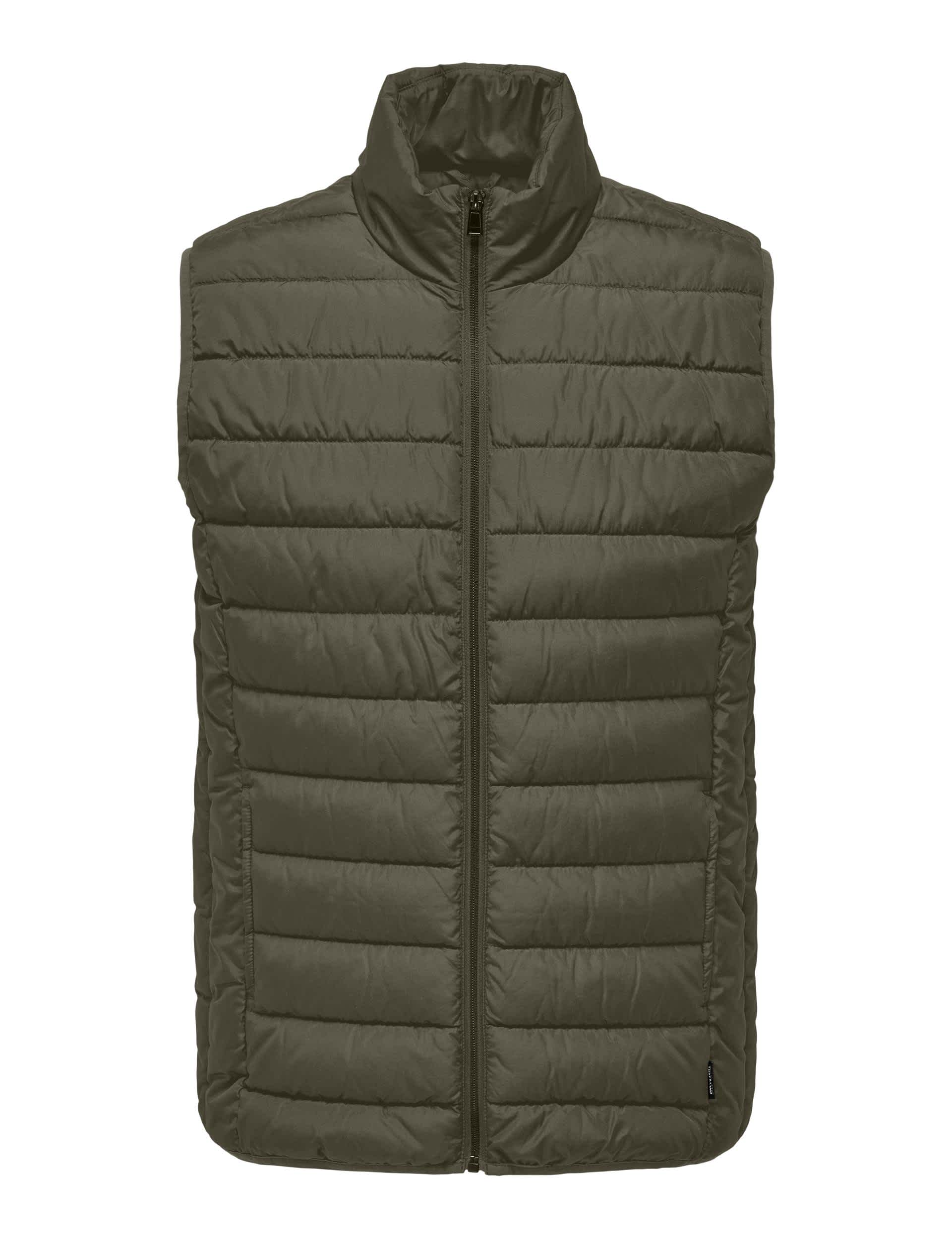 Only & Sons Men's Quilted Zip-Up Gilet - XXL - Khaki, Khaki