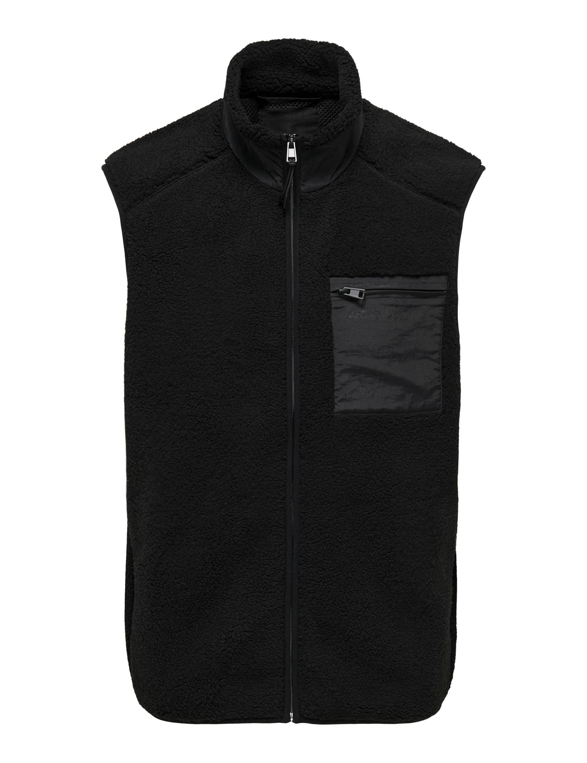 Only & Sons Men's Fleece Funnel Neck Gilet - XXL - Black, Khaki,Black