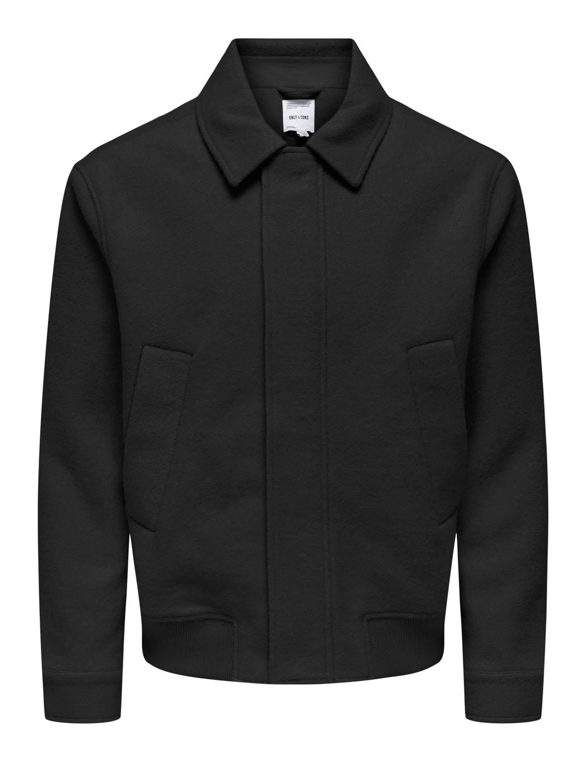 Only & Sons Men's Wool Blend Collared Bomber Jacket - XL - Black, Black