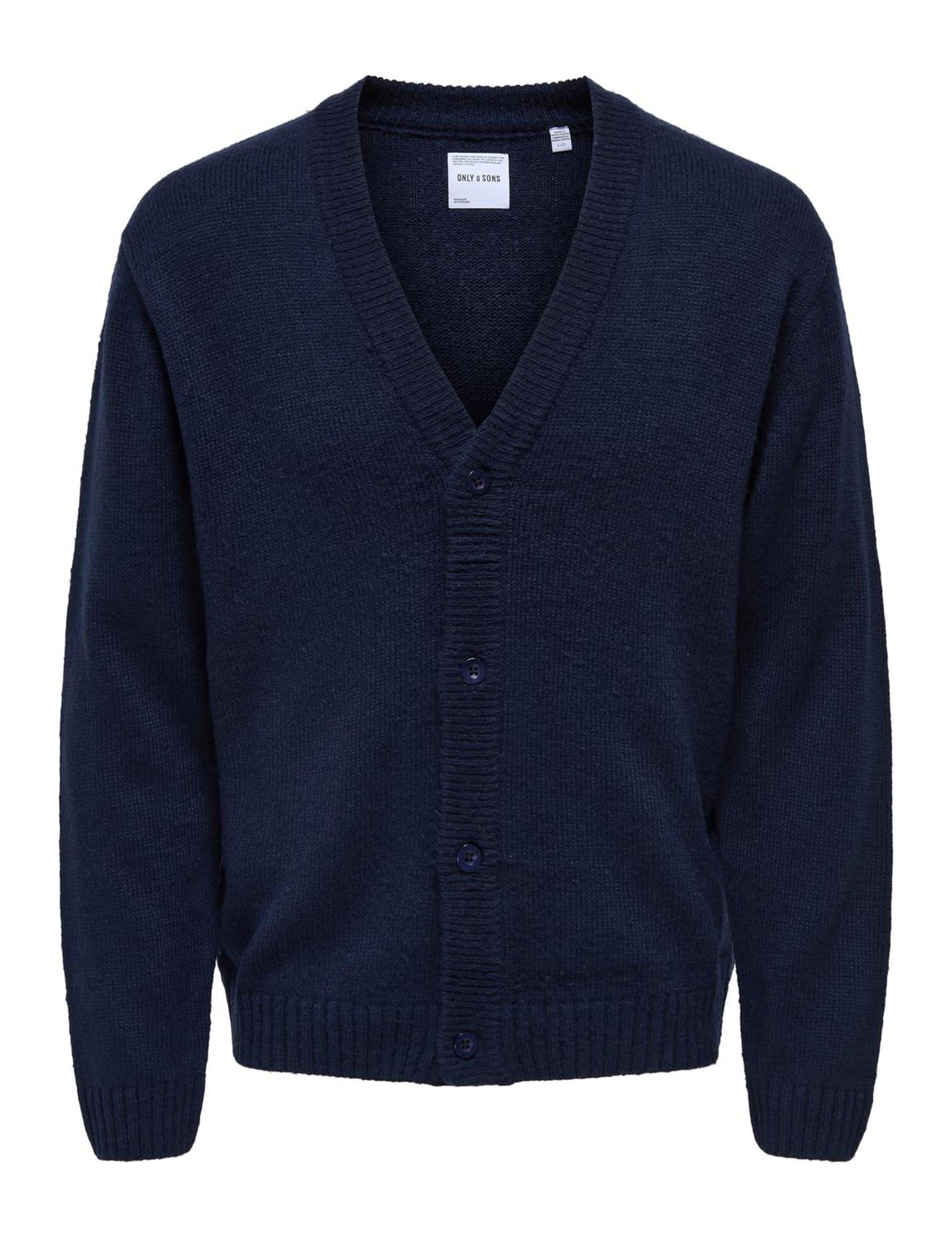 Only & Sons Men's Cotton Blend Textured V-Neck Cardigan - S - Navy, Black,Navy