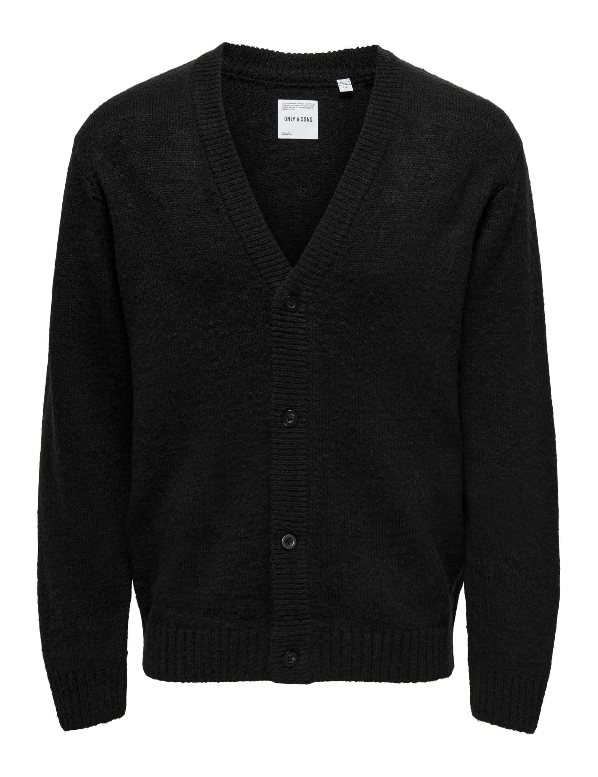 Only & Sons Men's Cotton Blend Textured V-Neck Cardigan - Black, Black,Navy