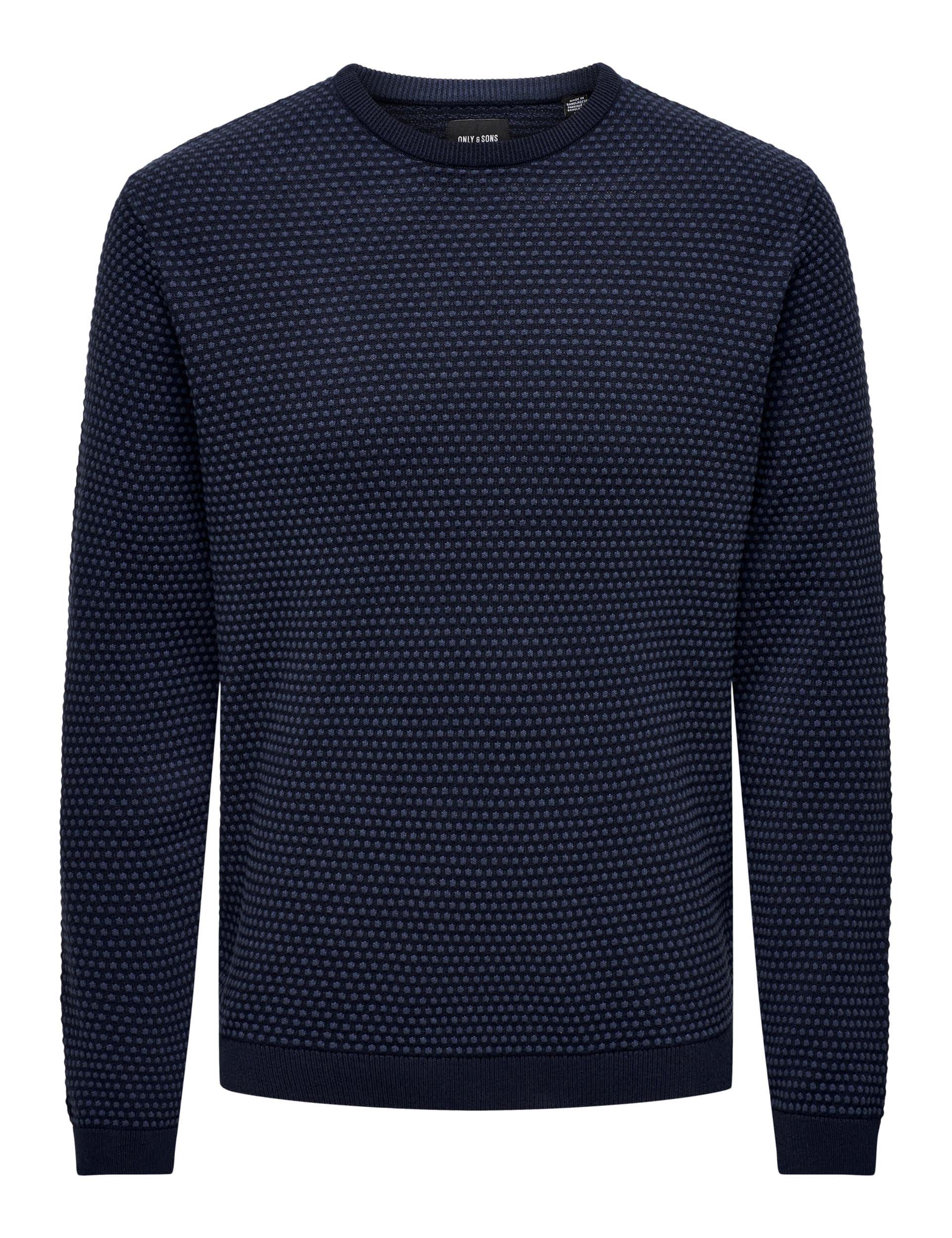 Only & Sons Men's Pure Cotton Patterned Crew Neck Jumper - XL - Navy, Navy