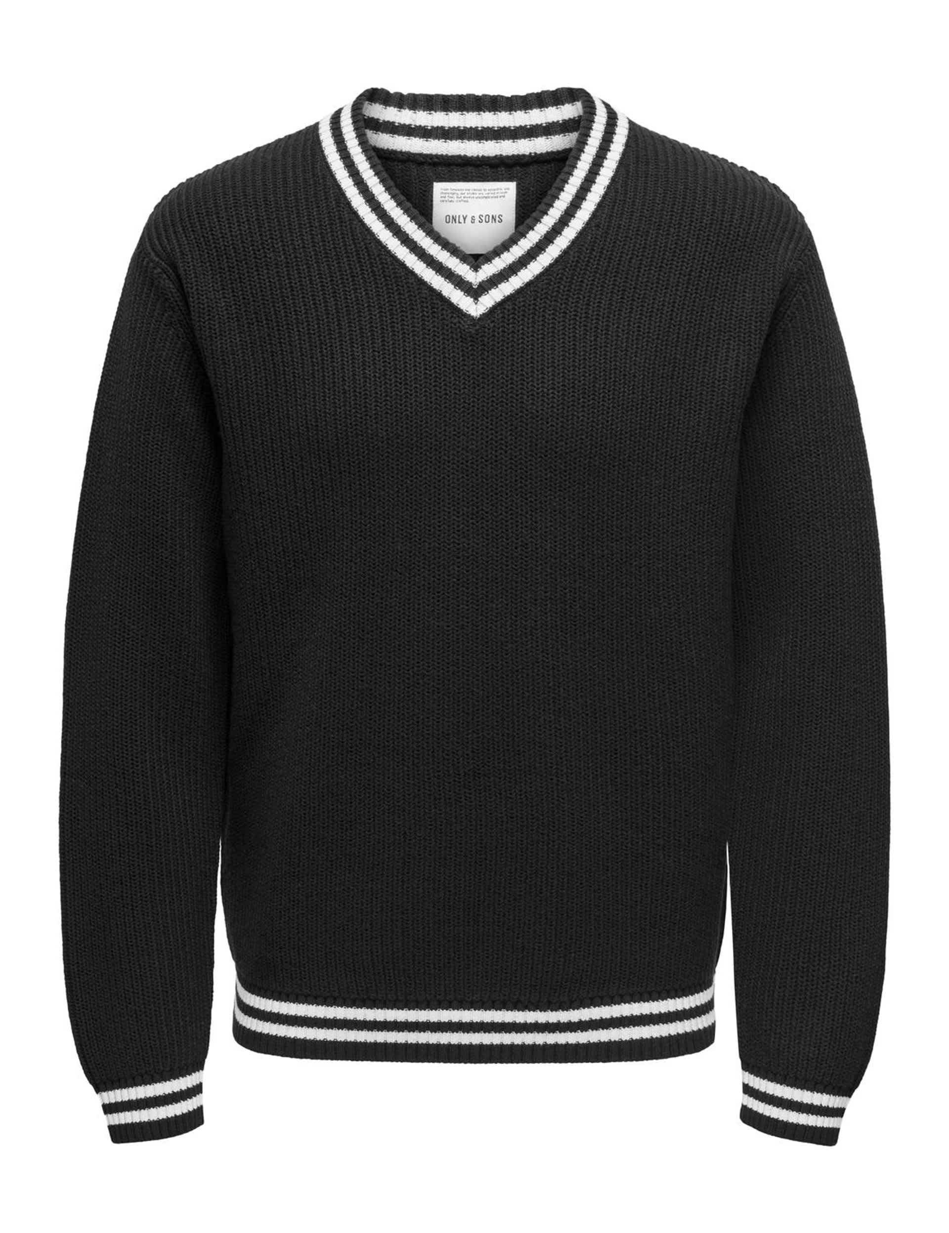 Only & Sons Men's Cotton Rich V-Neck Jumper - Black, Black,Khaki