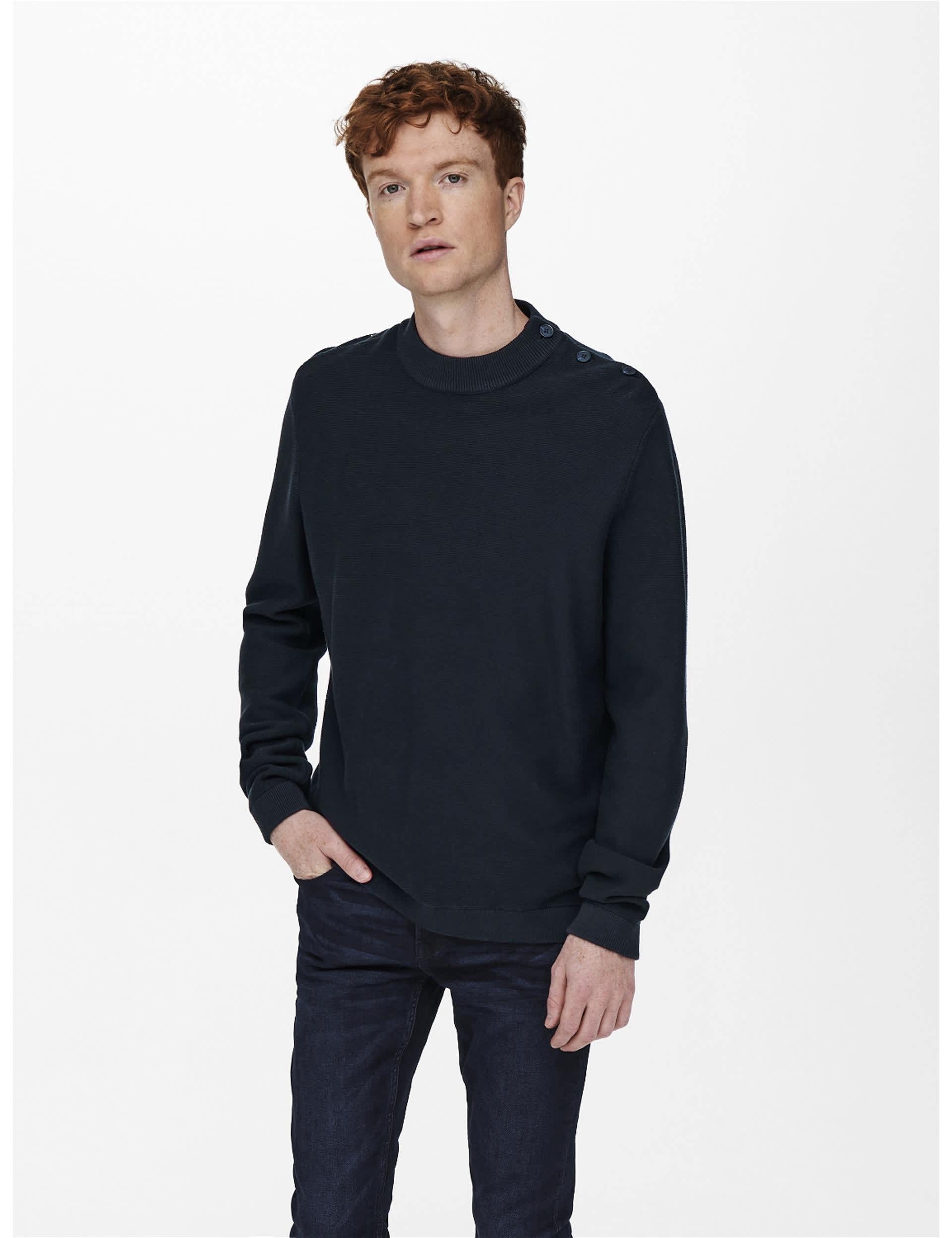 Only & Sons Men's Pure Cotton Crew Neck Jumper - Navy, Navy,Burgundy