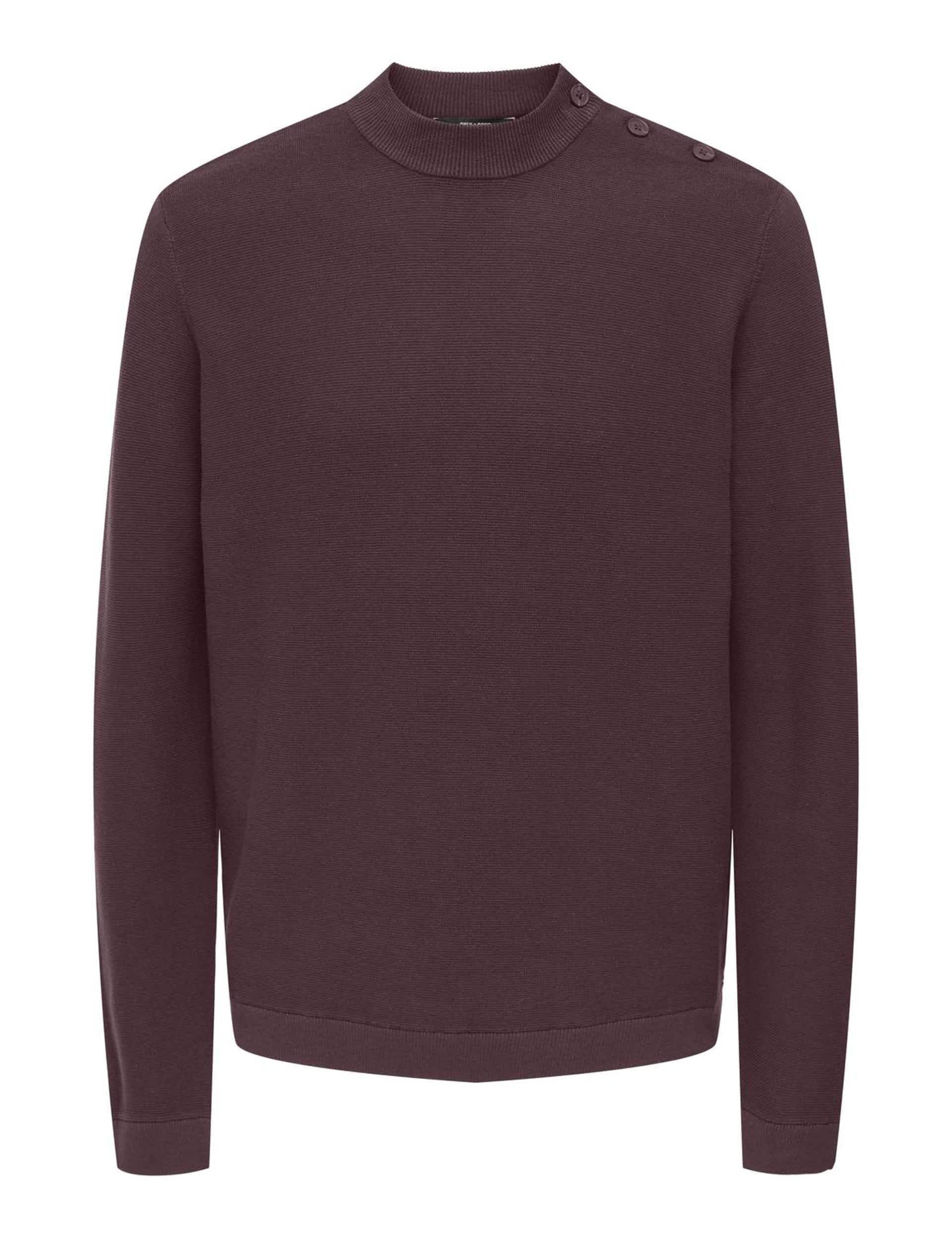 Only & Sons Men's Pure Cotton Crew Neck Jumper - L - Burgundy, Burgundy,Navy