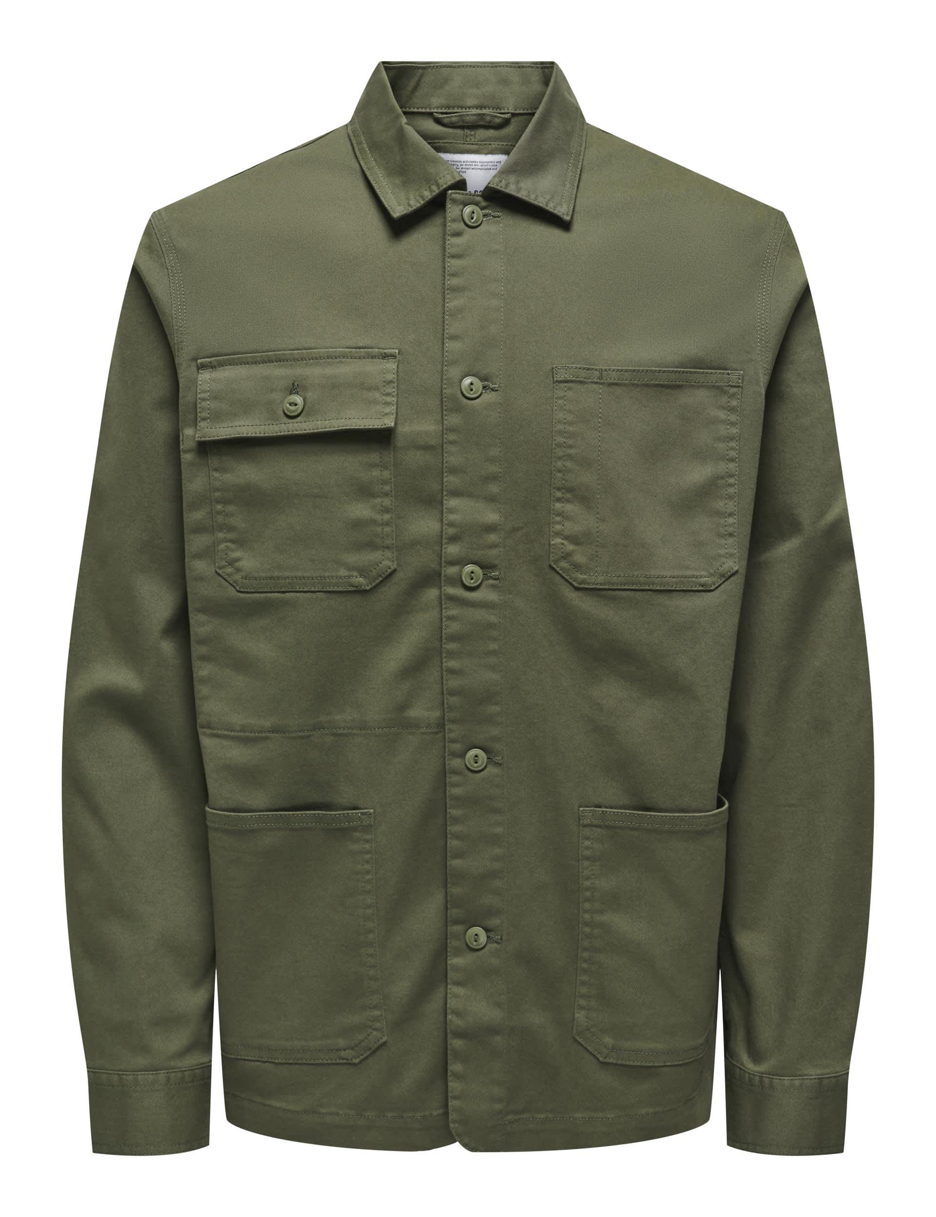 Only & Sons Men's Cotton Rich Long Sleeve Overshirt - Khaki, Khaki