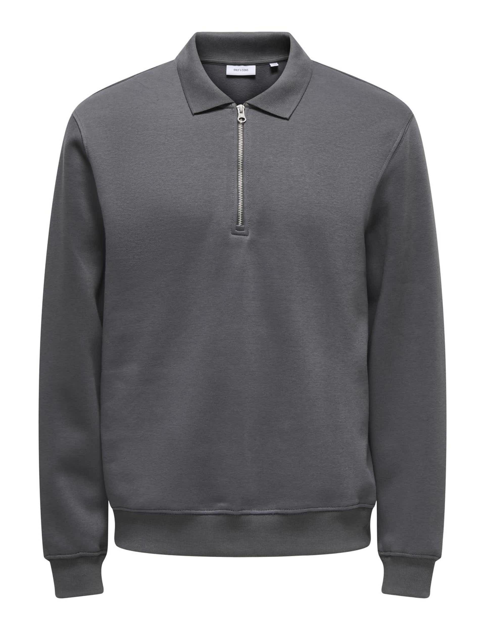 Only & Sons Men's Cotton Rich Half Zip Long Sleeve Polo Shirt - XL - Grey, Grey