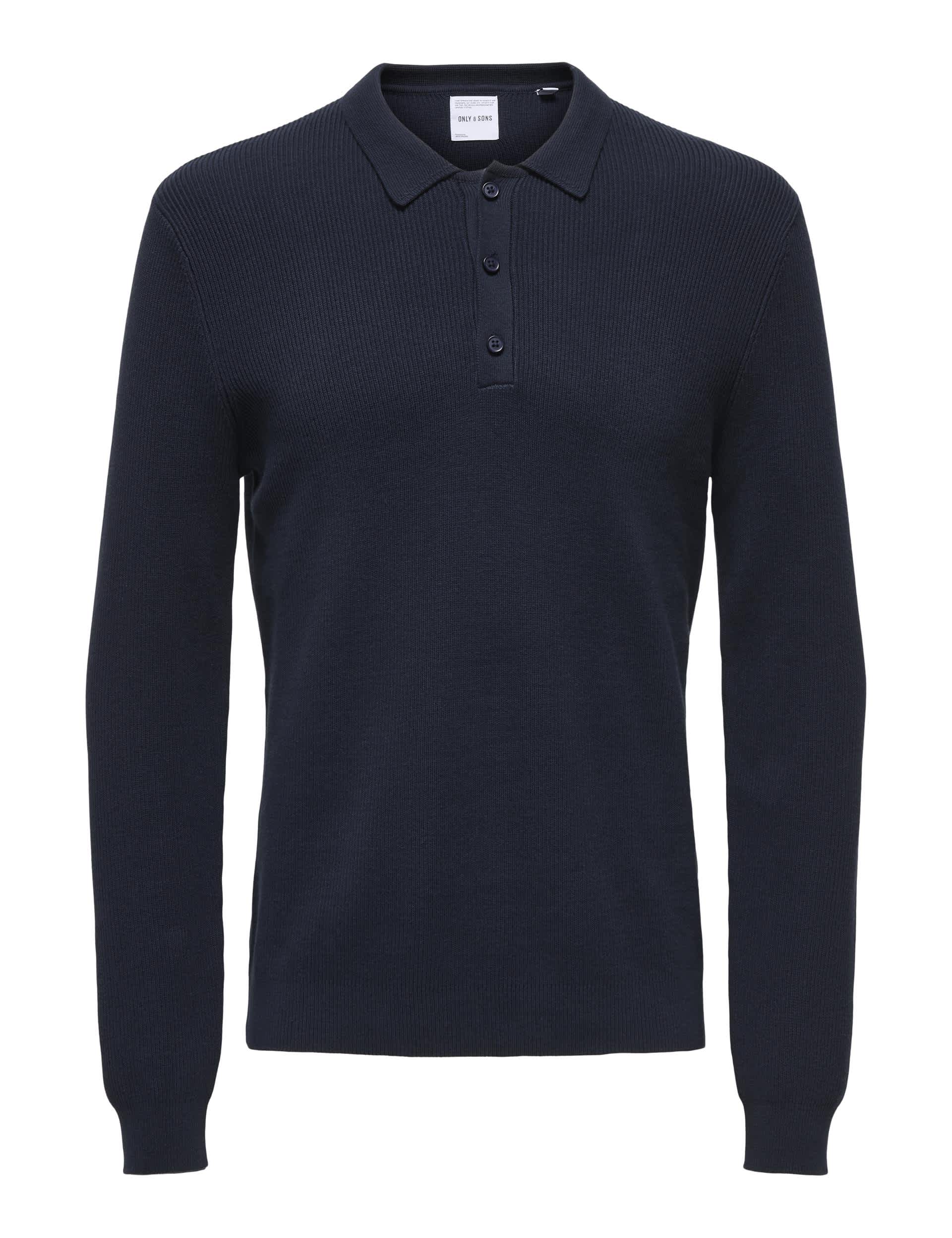 Only & Sons Men's Cotton Rich Ribbed Knitted Polo Shirt - Navy, Navy,Grey