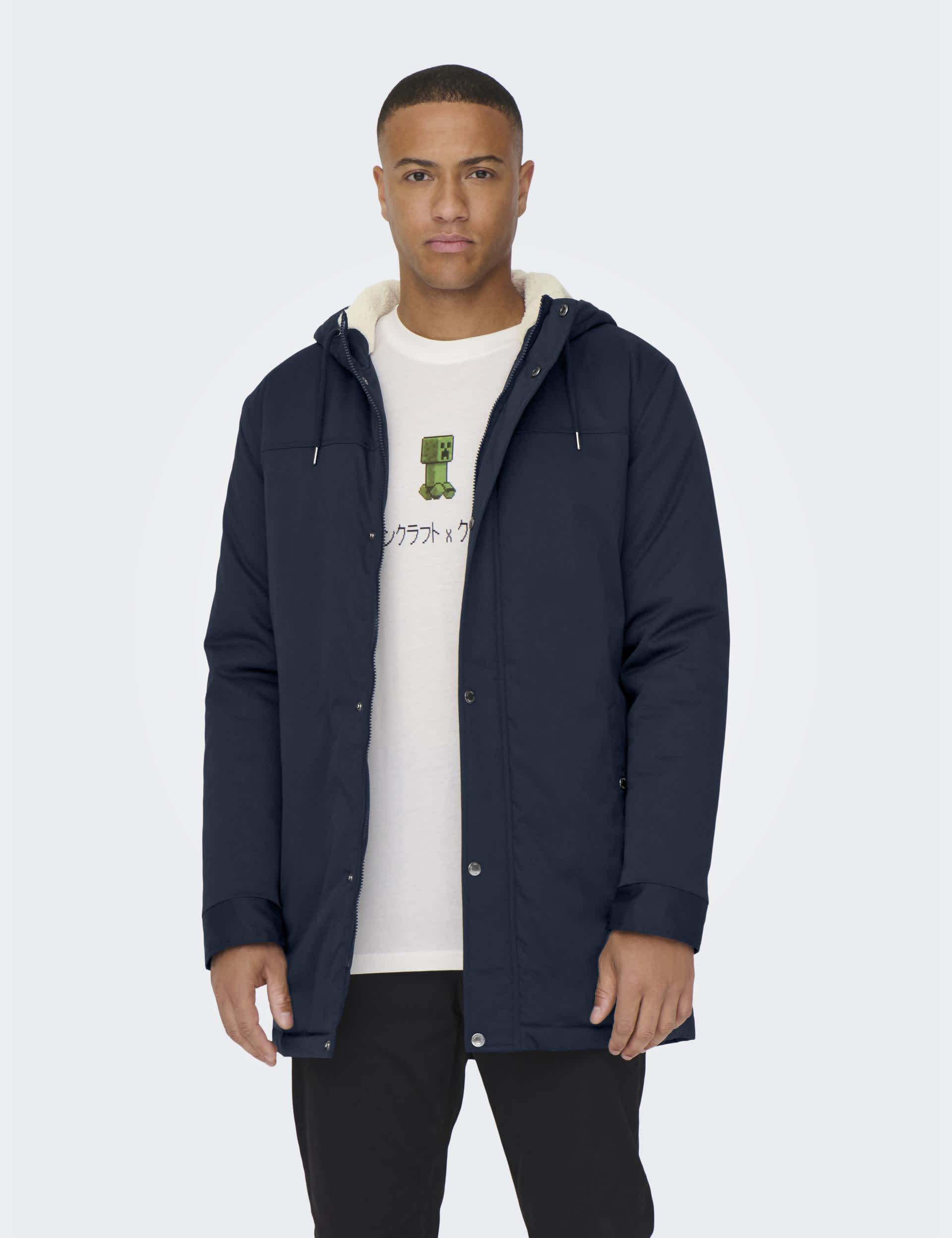 Only & Sons Men's Hooded Parka Jacket - L - Navy, Navy