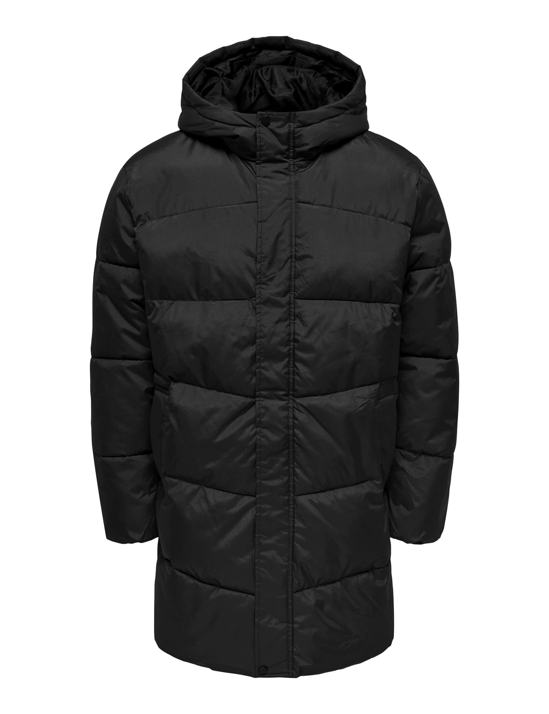 Only & Sons Men's Hooded Puffa Jacket - L - Black, Black