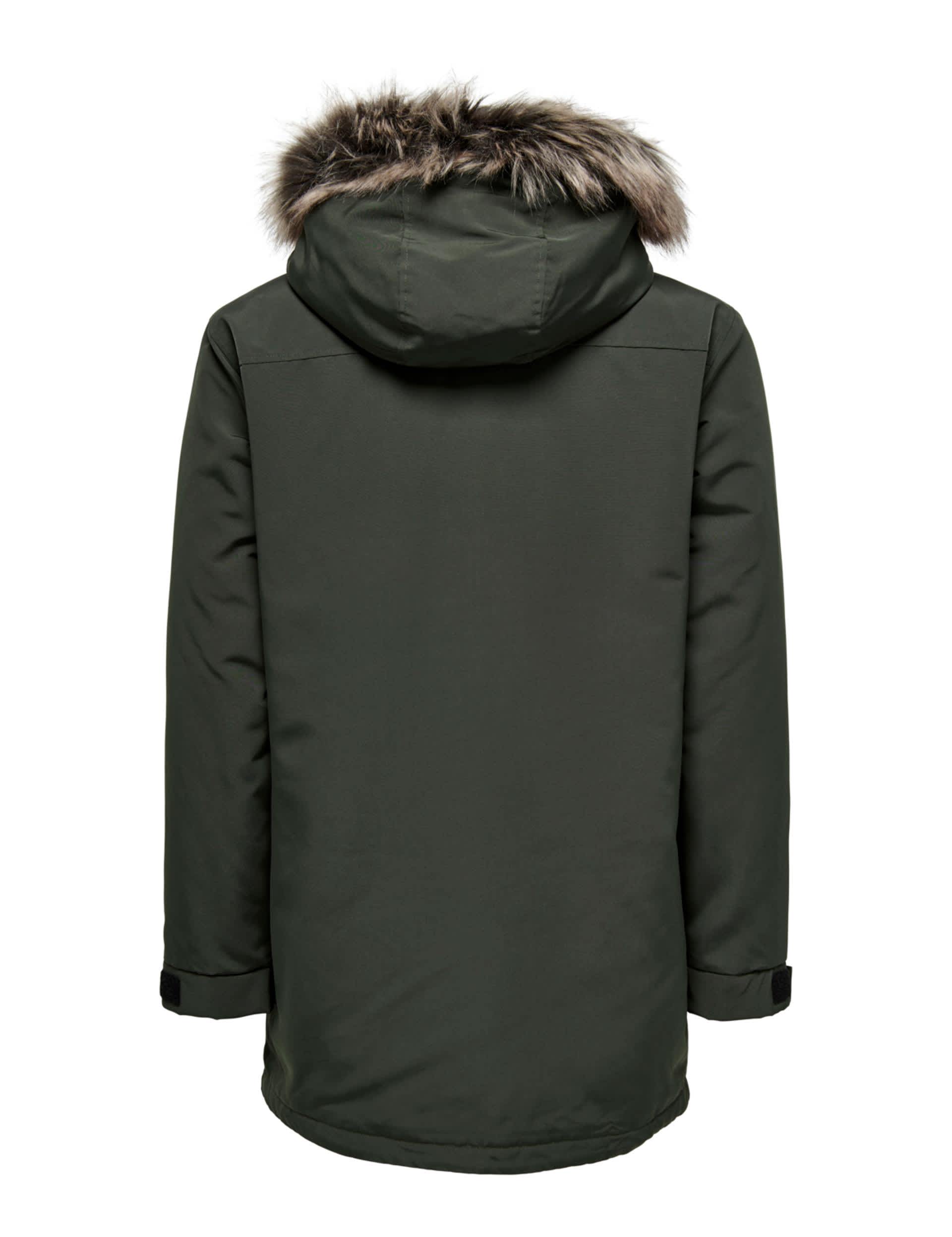 Only & Sons Men's Hooded Parka Jacket - L - Green, Green,Black