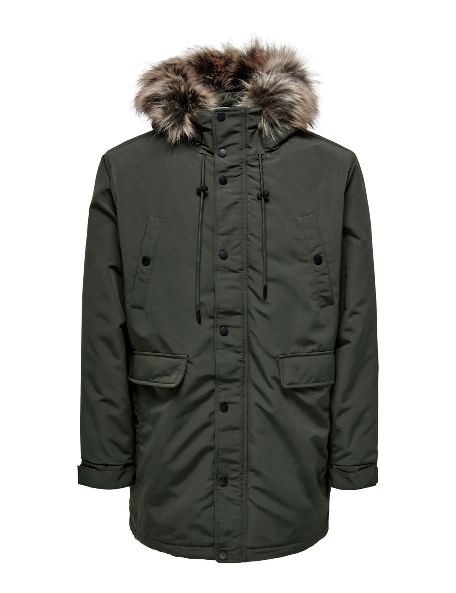 Only & Sons Men's Hooded Parka Jacket - M - Green, Green