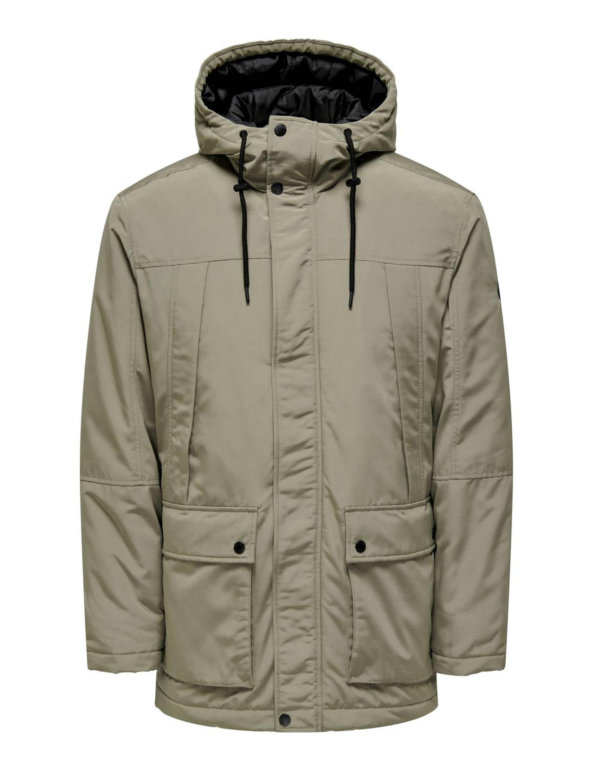 Only & Sons Men's Hooded Parka Jacket - L - Beige, Beige,Green