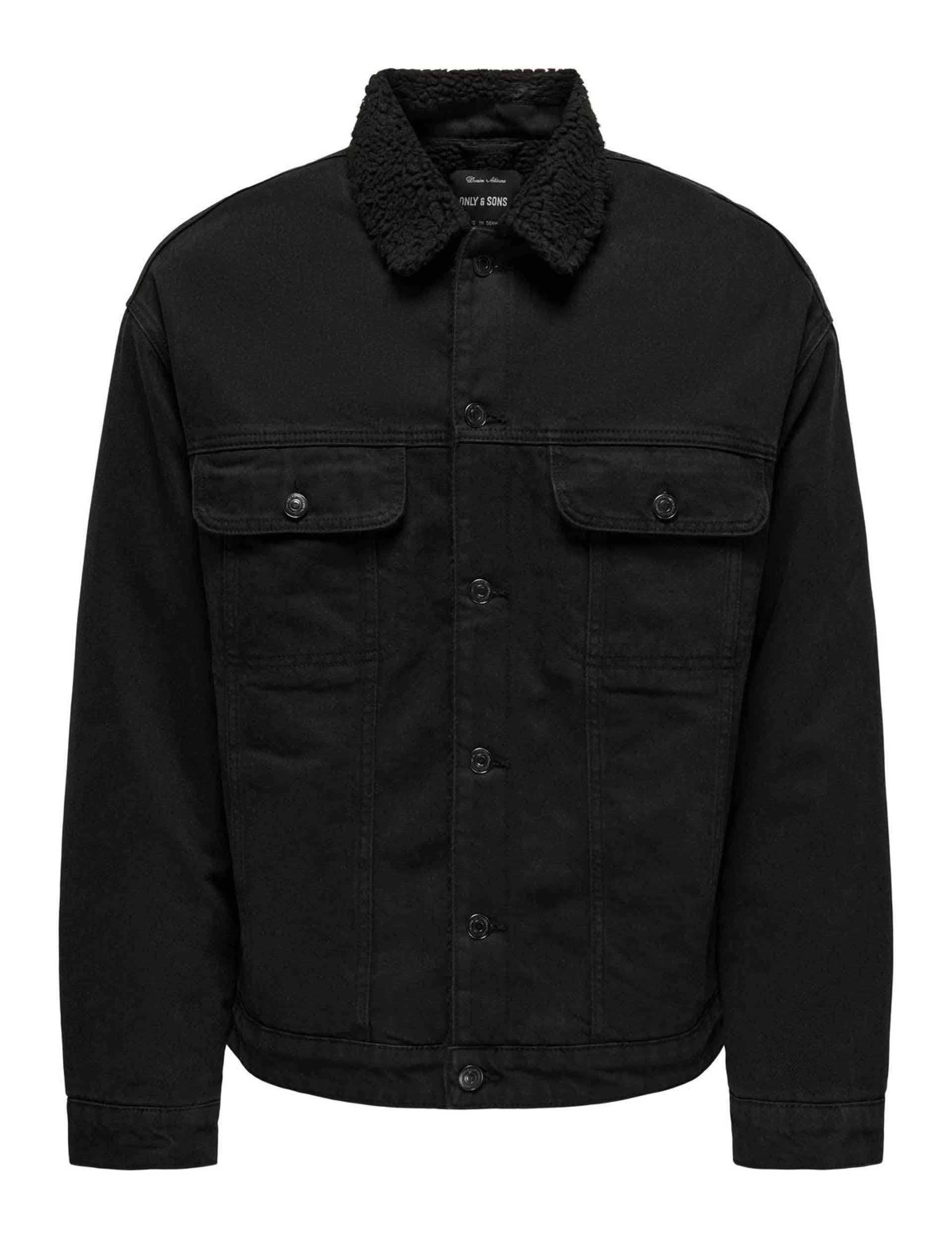 Only & Sons Men's Pure Cotton Borg Lined Jacket - Black, Black