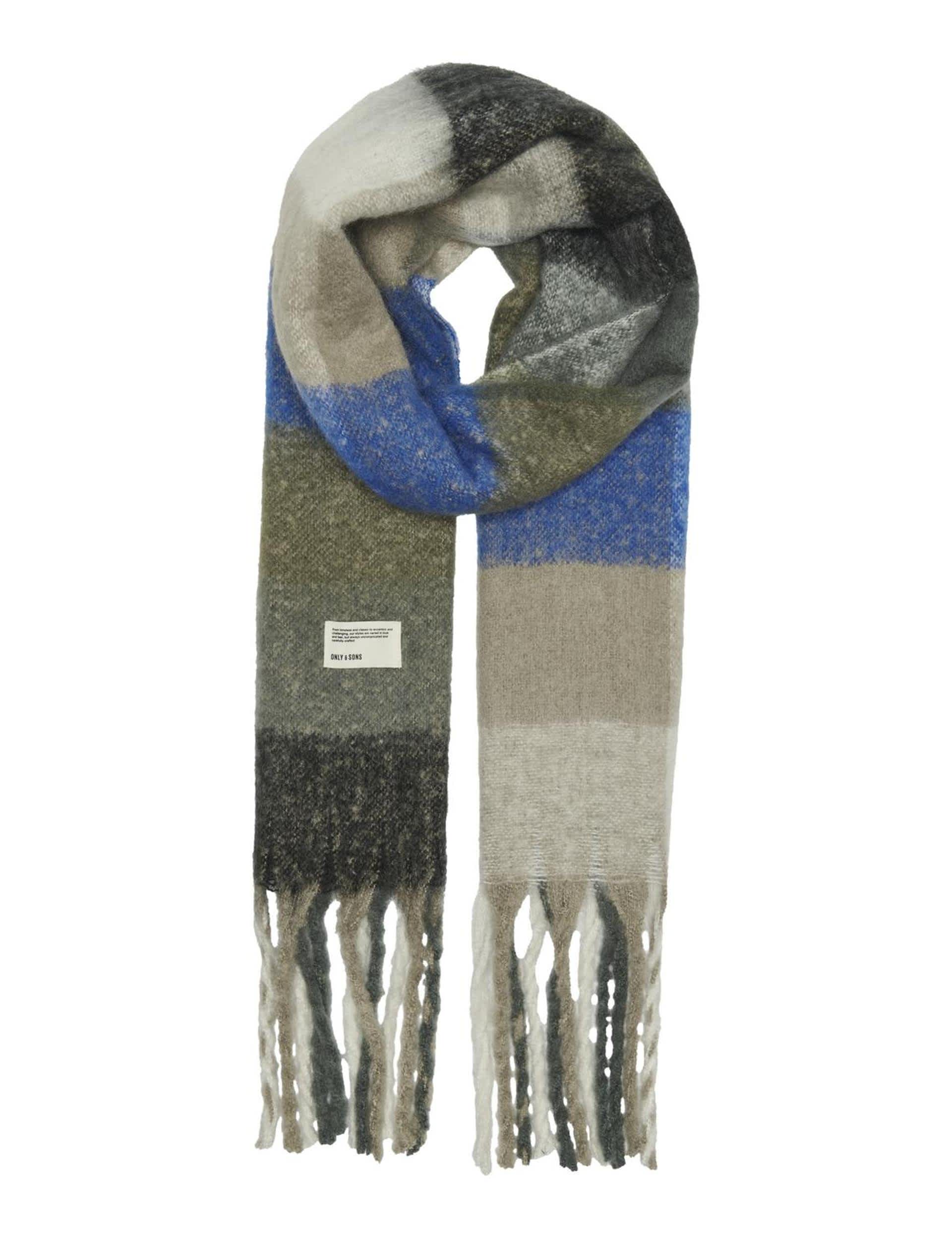 Only & Sons Men's Checked Scarf - Grey Mix, Grey Mix