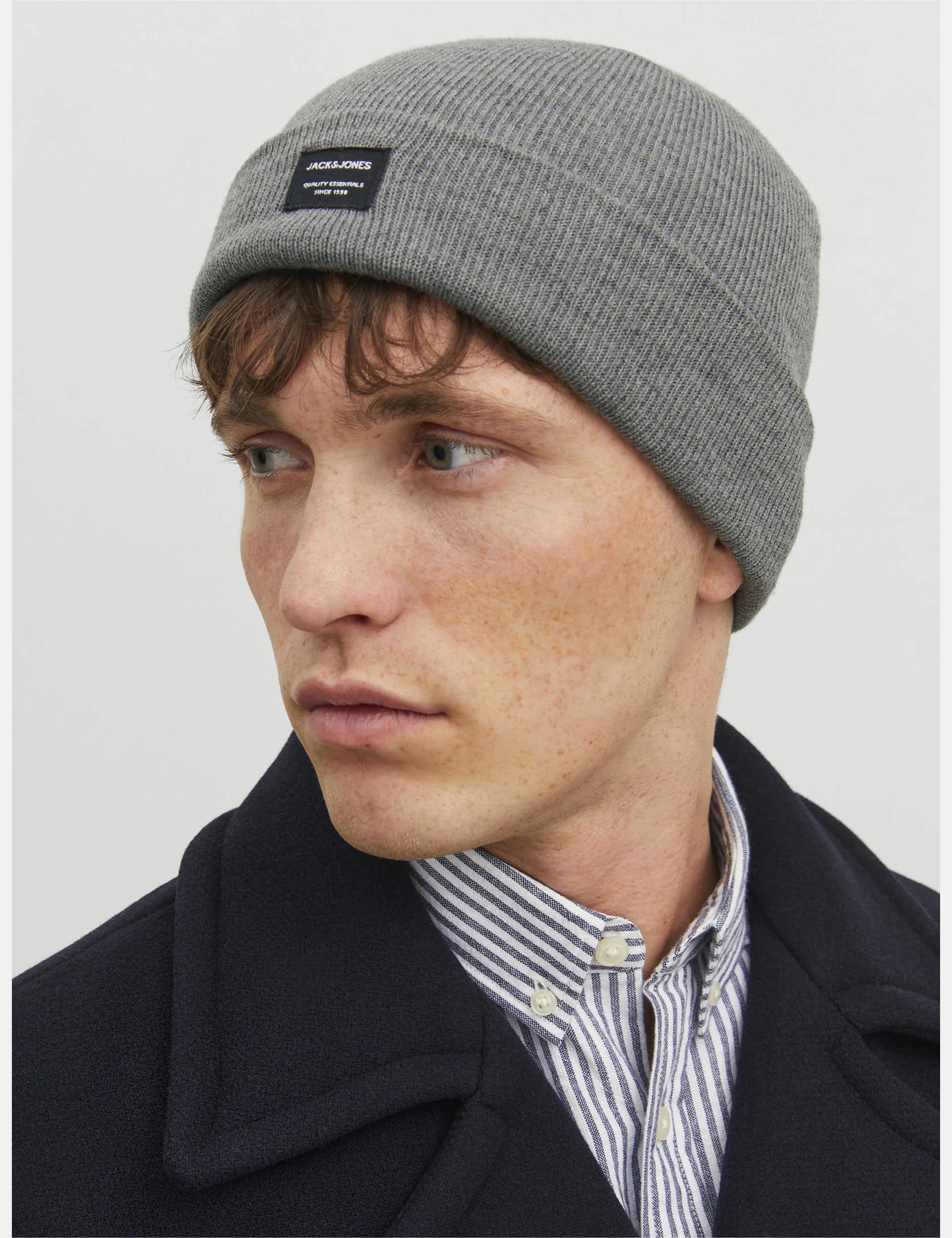 Jack & Jones Men's Plain Beanie Hat - Grey, Black,Grey