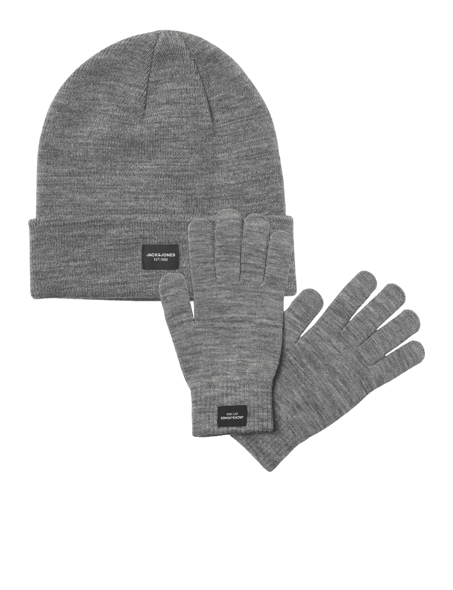 Jack & Jones Men's Knitted Beanie Hat and Gloves Gift Set - one size - Grey, Black,Grey