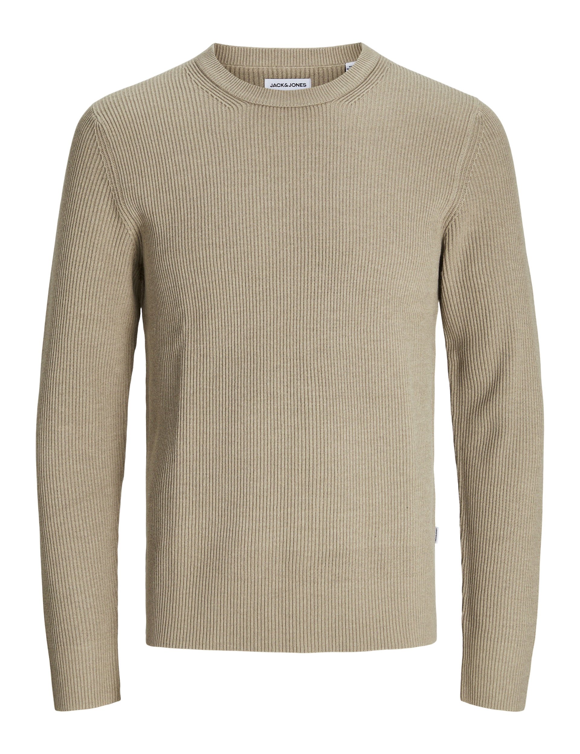 Jack & Jones Men's Cotton Blend RibbedCrew Neck Jumper - Beige, Navy,Beige