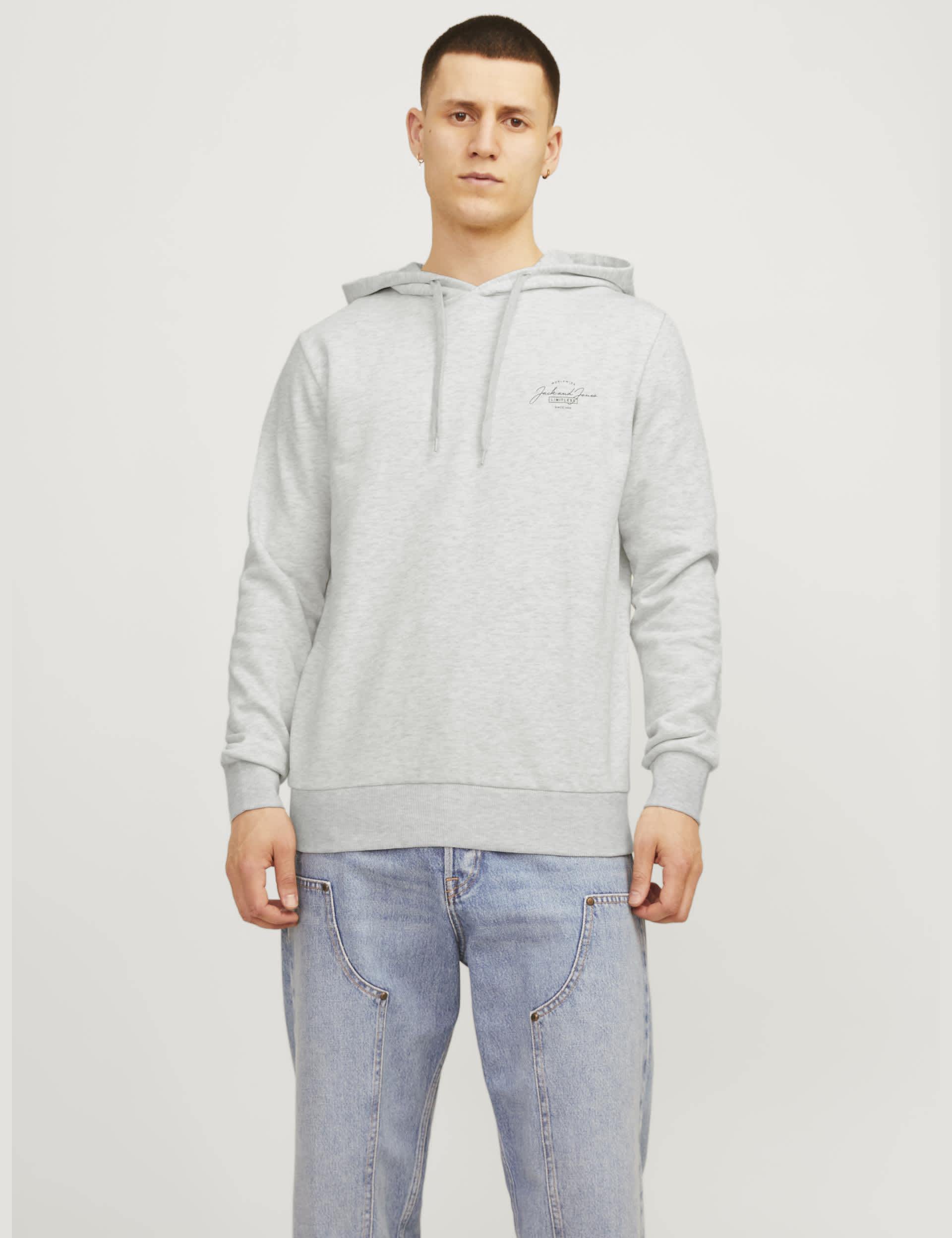 Jack & Jones Men's Cotton Blend Hoodie - Grey, Grey,Khaki