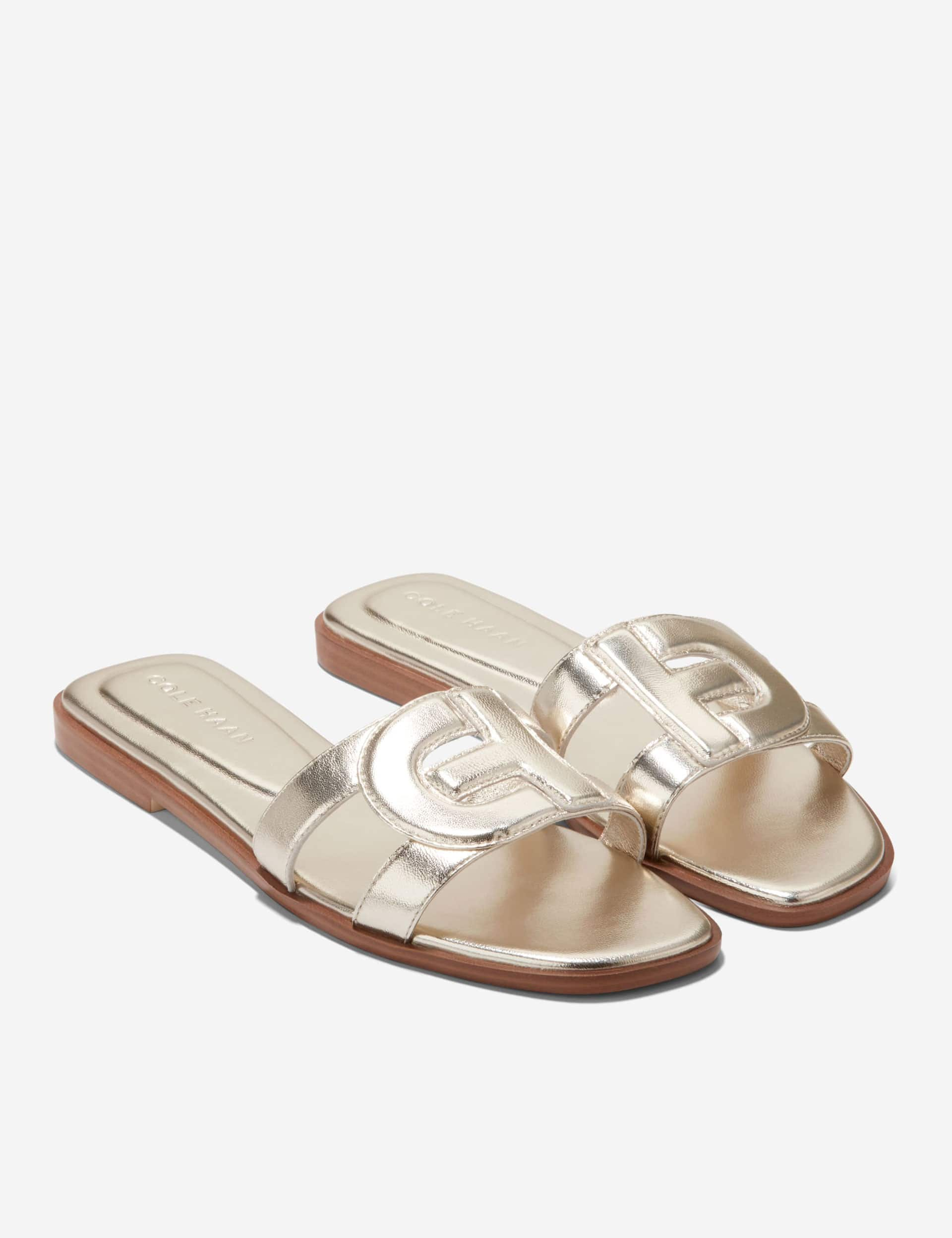 Cole Haan Women's Chrisee Metallic Leather Flat Sliders - 5.5 - Gold, Gold