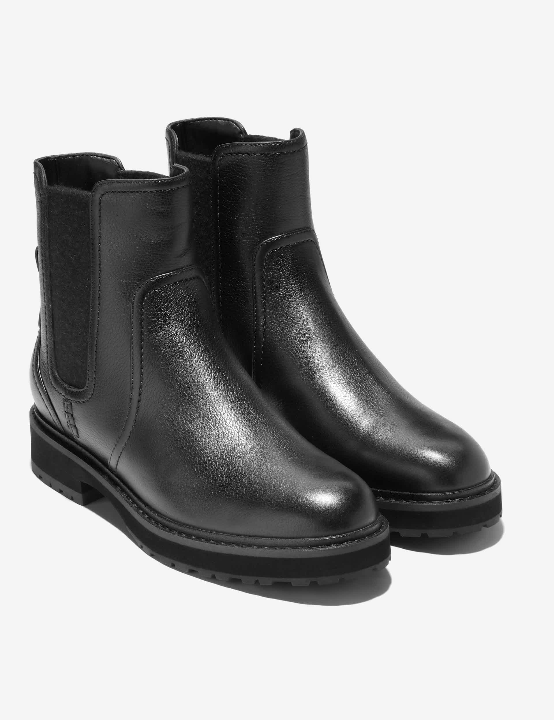 Cole Haan Women's Leather Chelsea Flat Boots - 6 - Black, Black