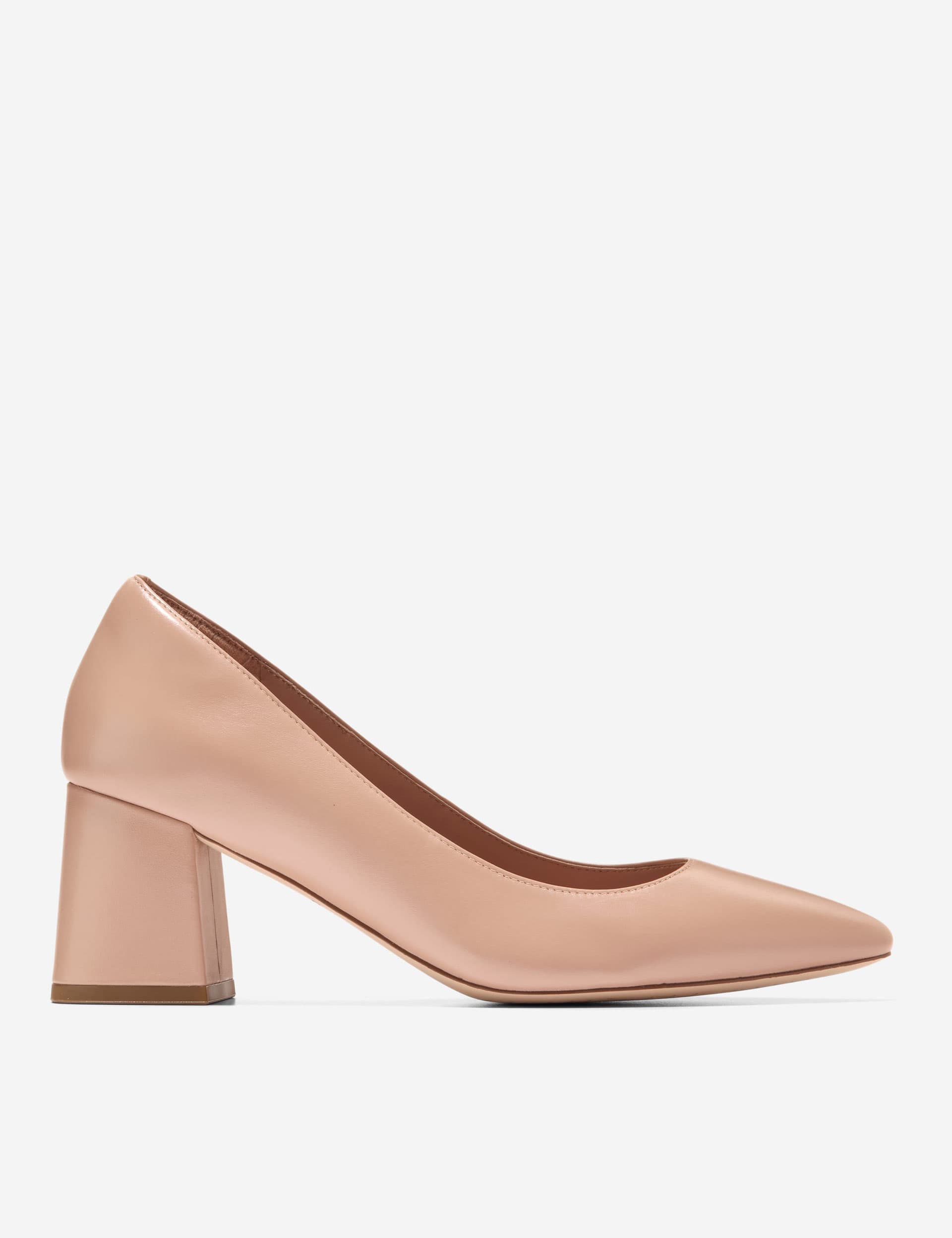 Cole Haan Women's Cassandra Leather Block Heel Pointed Pumps - 6 - Nude, Nude,Black Mix