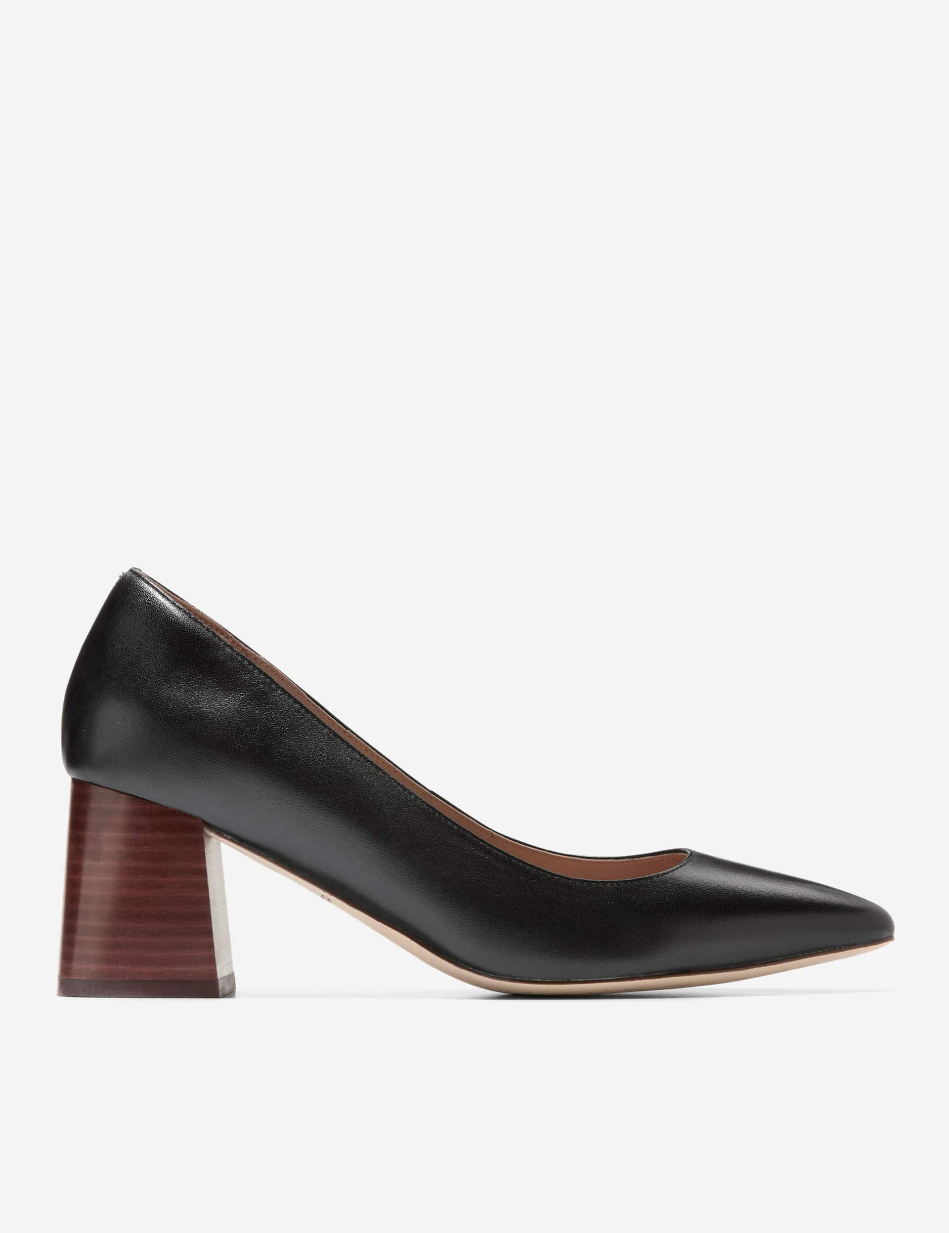 Cole Haan Women's Cassandra Leather Block Heel Pointed Pumps - 5 - Black Mix, Nude,Black Mix